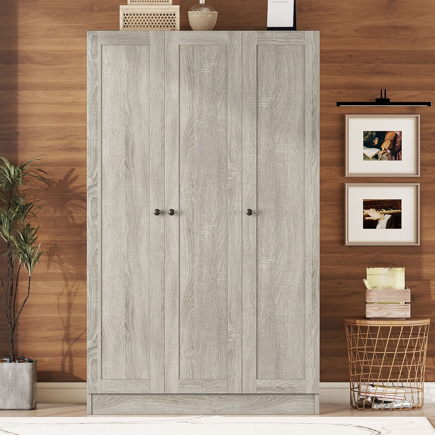 3 Door Shutter Wardrobe With Shelves - Gray