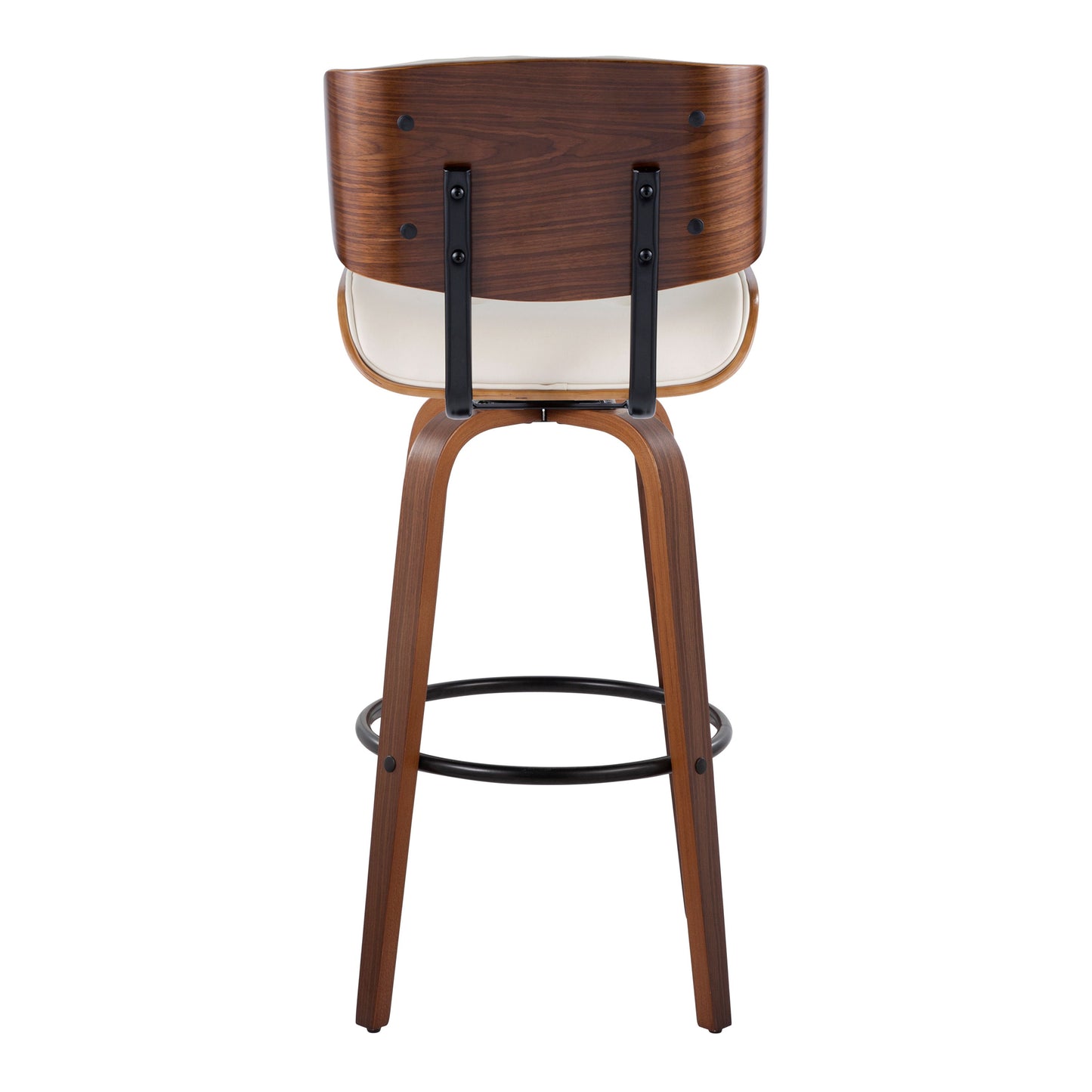 Lombardi - Mid-Century Modern Fixed Height Barstool With Swivel With Round Footrest (Set of 2) - Walnut / Cream