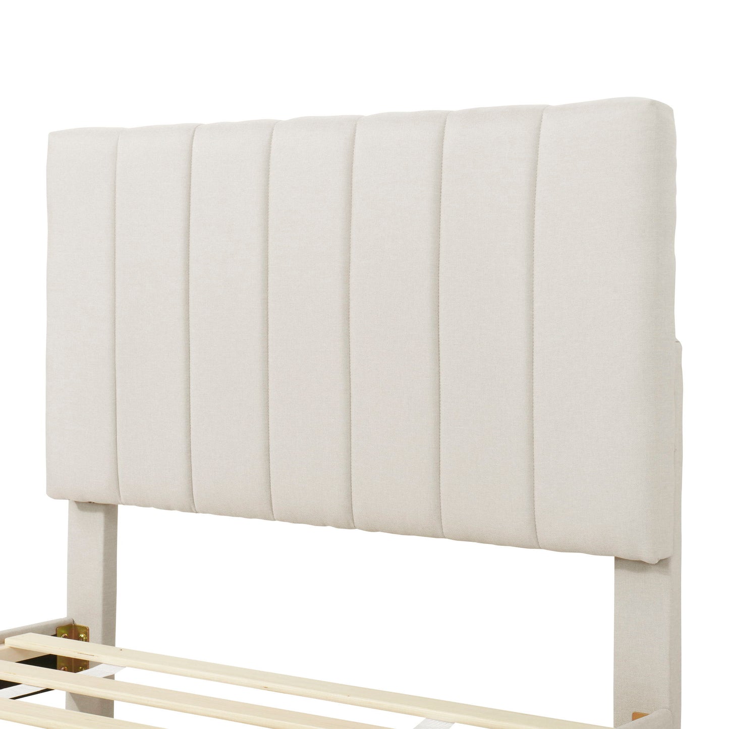 Twin Size Upholstered Platform Bed With Trundle And 3 Drawers - Beige