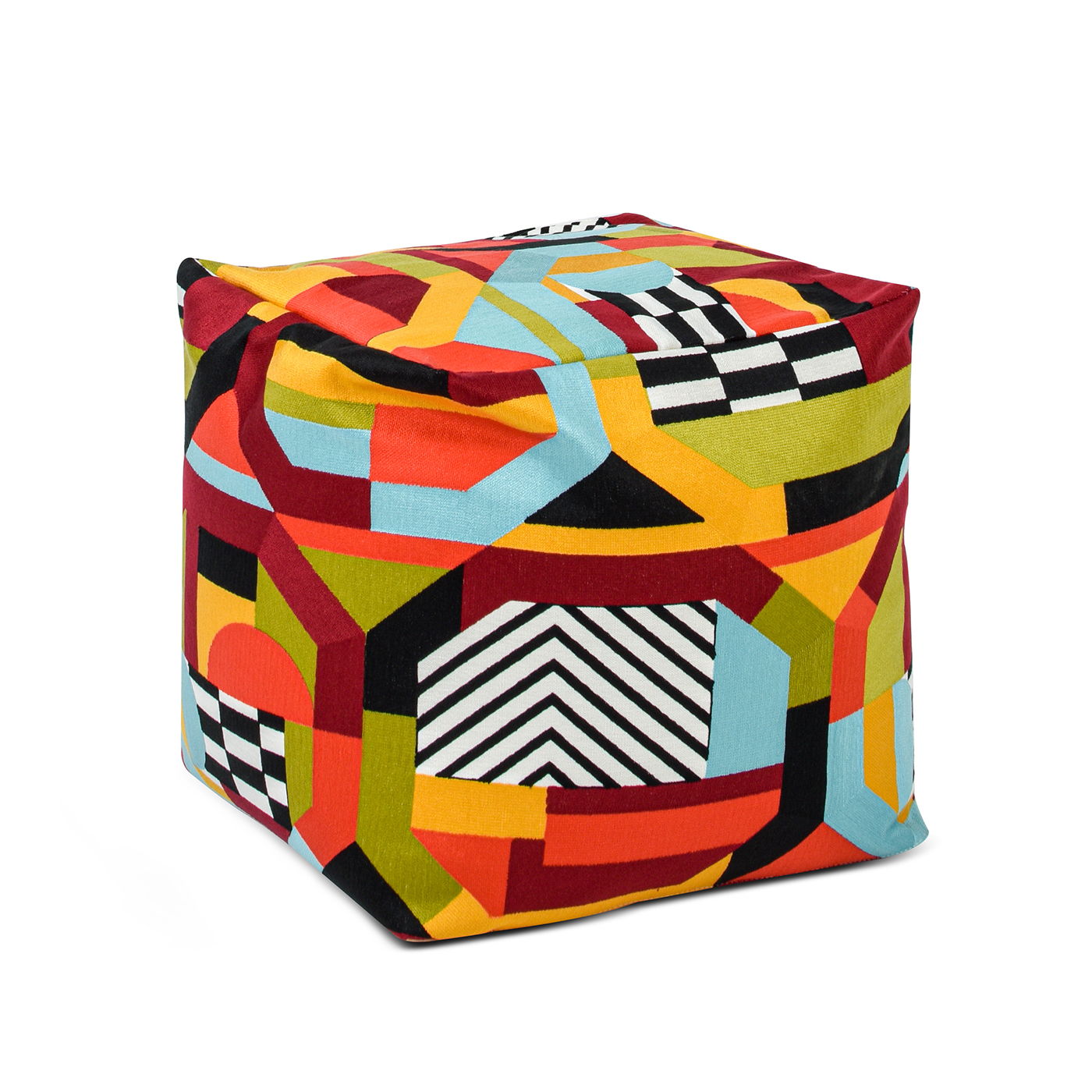 Pouf Luxury Oversized Bean Bag Cube Ottoman - Colorpop Multicolored Embroidery