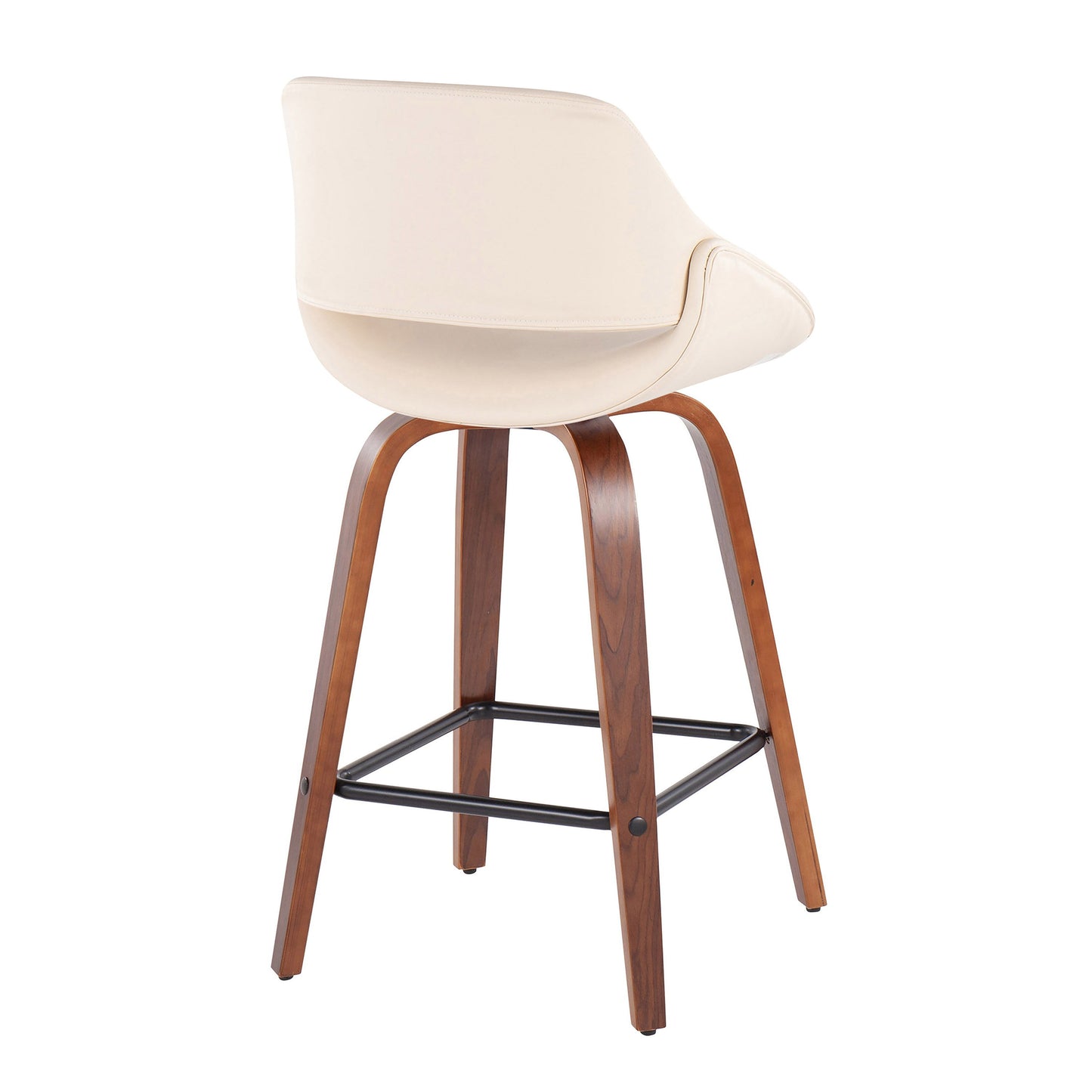 Fabrico - Mid-Century Modern Fixed Height Counter Stool With Square Footrest (Set of 2) - Walnut / Cream