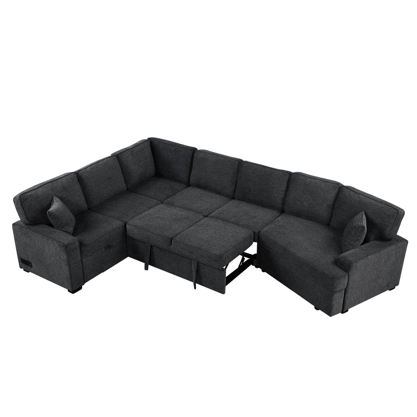 L-Shaped Sofa Sectional Sofa Couch Pull-Out Sofa Bed With Charging Devices And Cup Holders For Living Room - Blue Black
