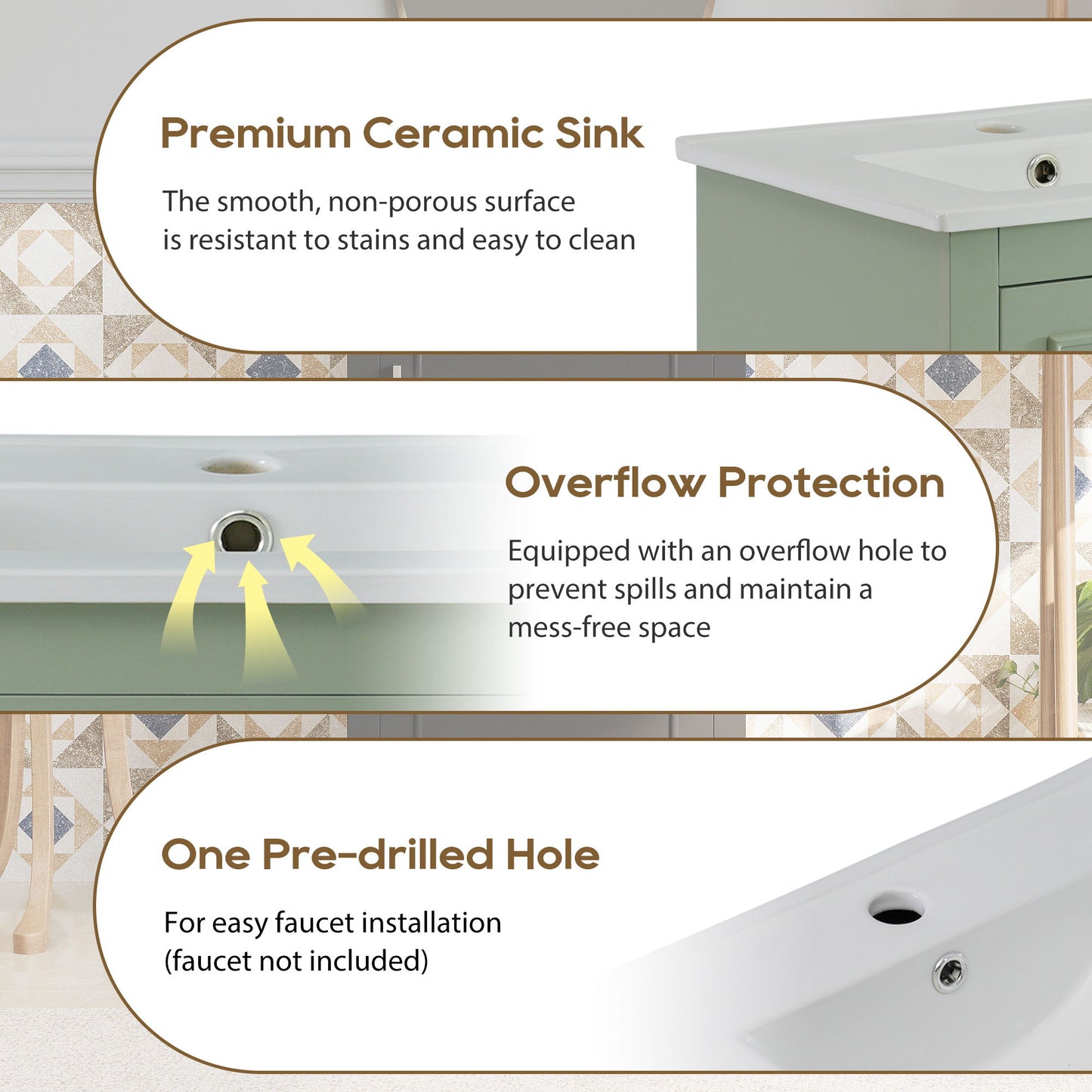 Modern Small Bathroom Vanity Cabinet With Ceramic Basin, Ample Storage, 1 Soft Close Door - Green