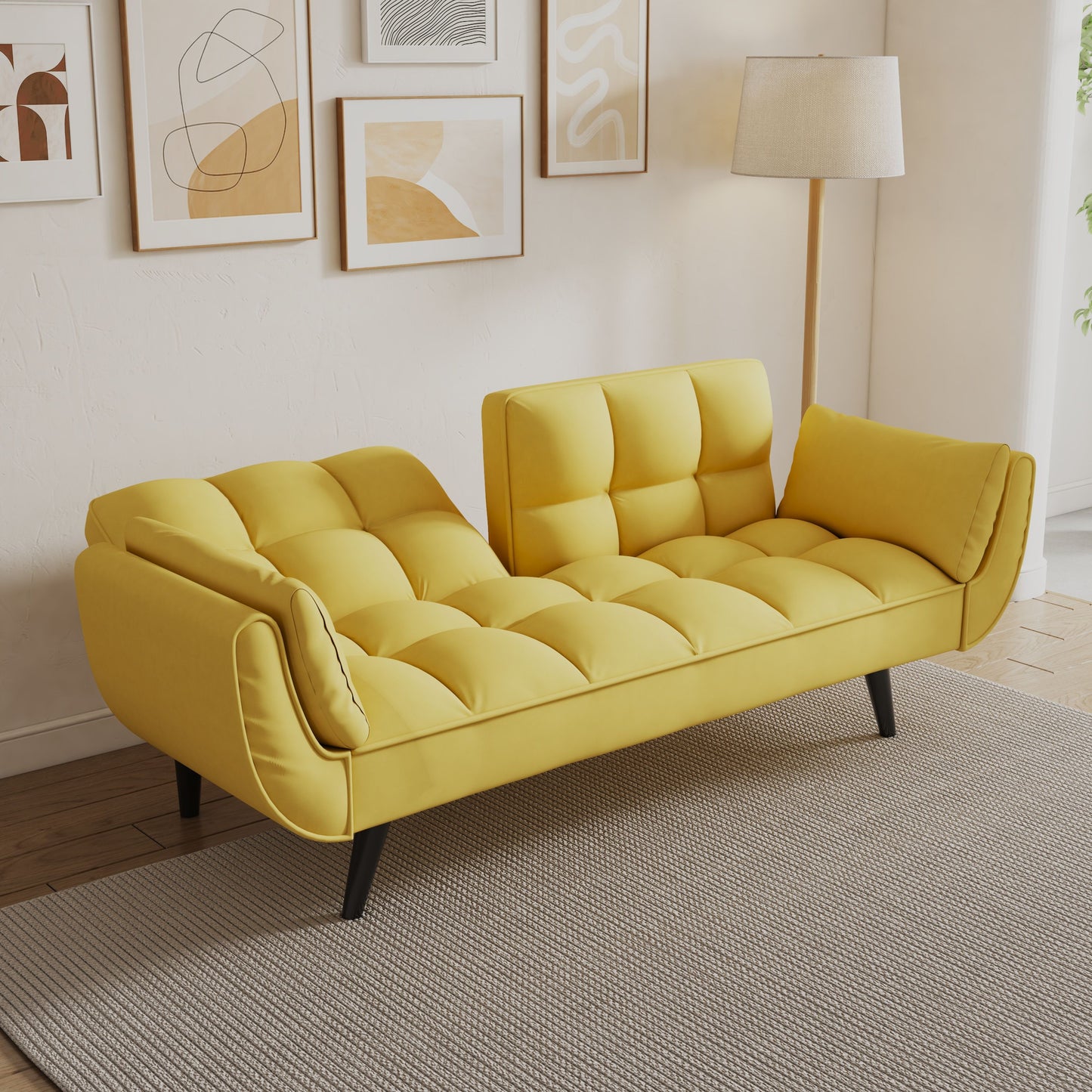 Sofa Soft Two Armrests Throw Pillow Pillow Comfortable Fit Apartment Bedroom Small Space - Yellow