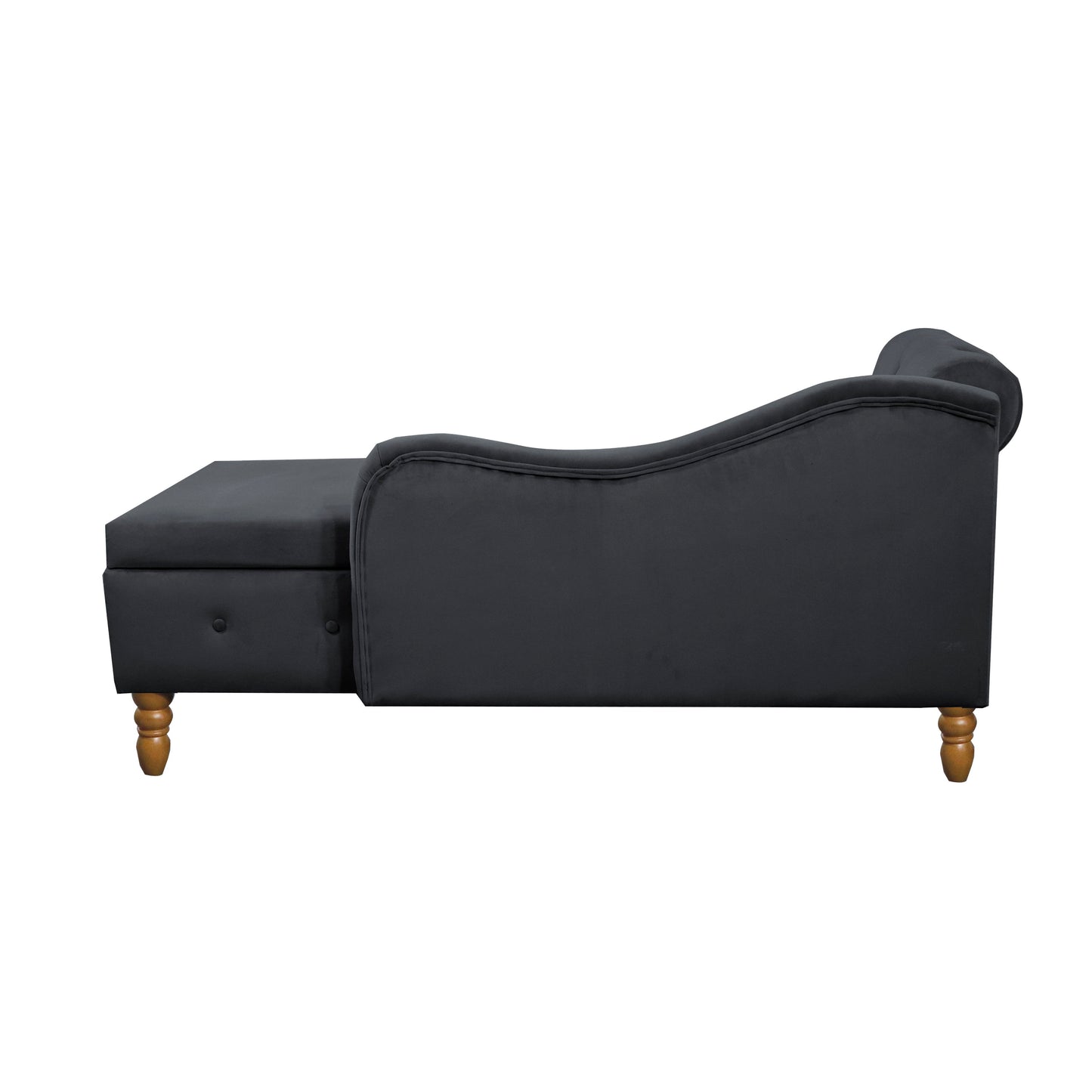 Chaise Lounge Indoor, Velvet Lounge Chair For Bedroom With Storage & Pillow, Modern Upholstered Rolled Arm Chase Lounge For Sleeping With Nailhead Trim For Living Room Bedroom Office - Black