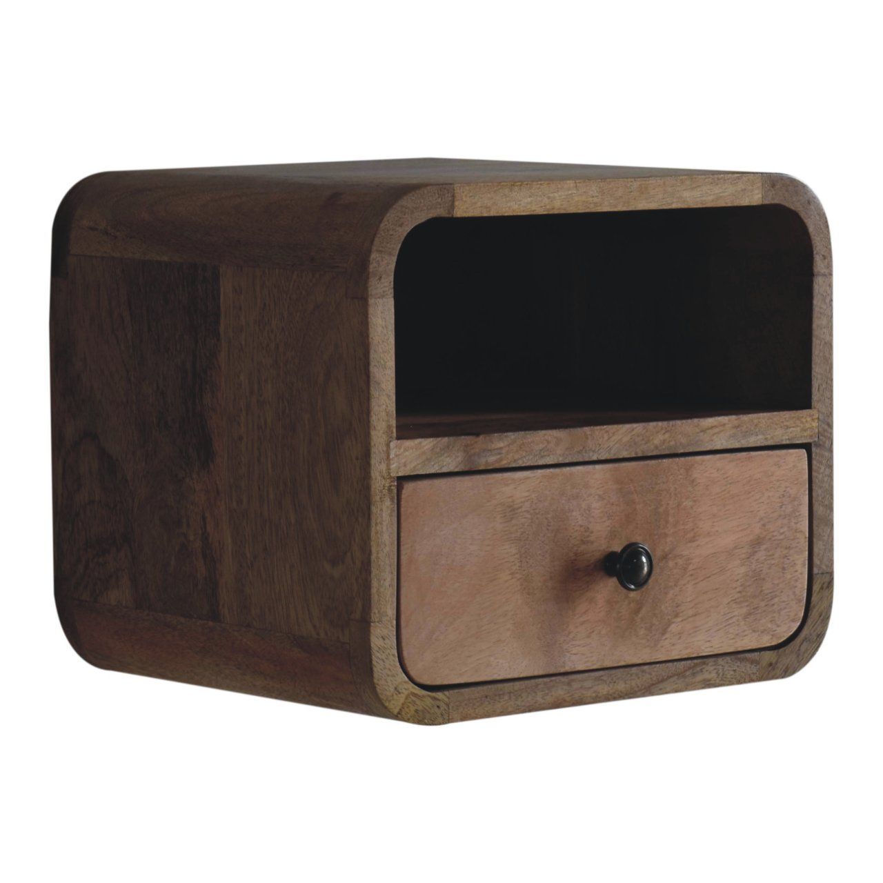Extra Mini Wall Mounted Curved Nightstand With Open Slot - Brown
