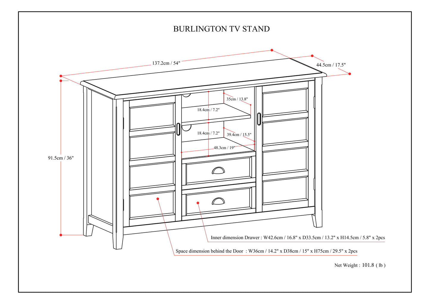 Burlington - Tall TV Media Stand - Mahogany Brown