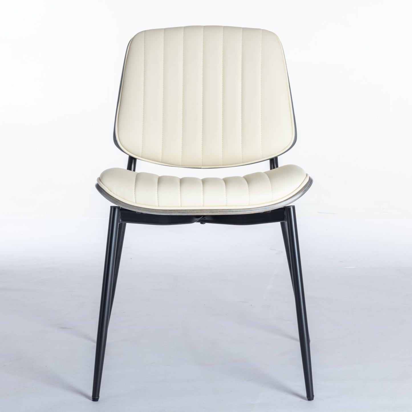 Dining Chairs Mid-Century Modern Retro Faux Leather Chair With Walnut Bentwood Back Upholstered Seat Metal Legs Adjustable Foot For Kitchen Dining Room Chairs (Set of 2) - Beige