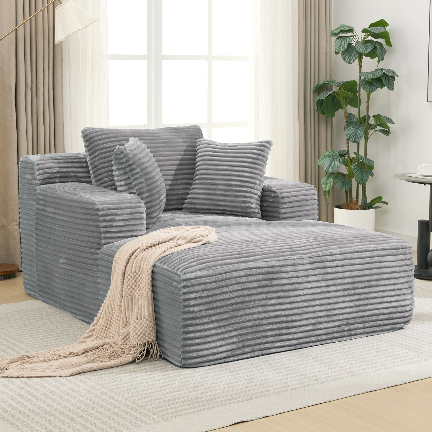 Modern Full Compressed Chaise Lounge Sofa Bed With Removable Pillows, Upholstered - Gray