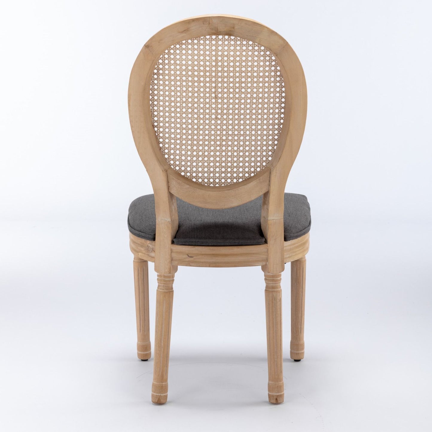 French Style Solid Wood Frame Antique Painting Linen Fabric Rattan Back Dining Chair (Set of 2) - Gray