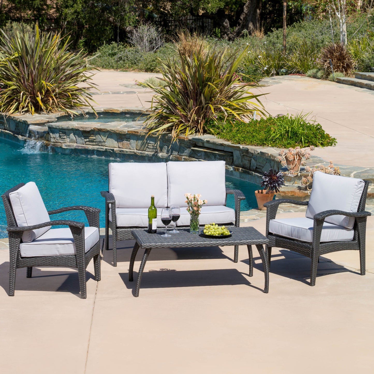 Honolulu - Modern 4 Pieces Wicker Seating Set - Gray