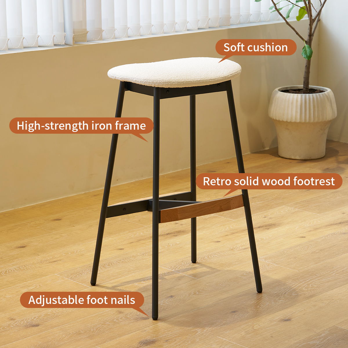 Modern Bar Stools Comfortable & Stylish Counter Height And Bar Height Bar Stools, Soft Fabric Upholstered, Backless For Kitchen, Dining Room Bar Chairs (Set of 2) - White