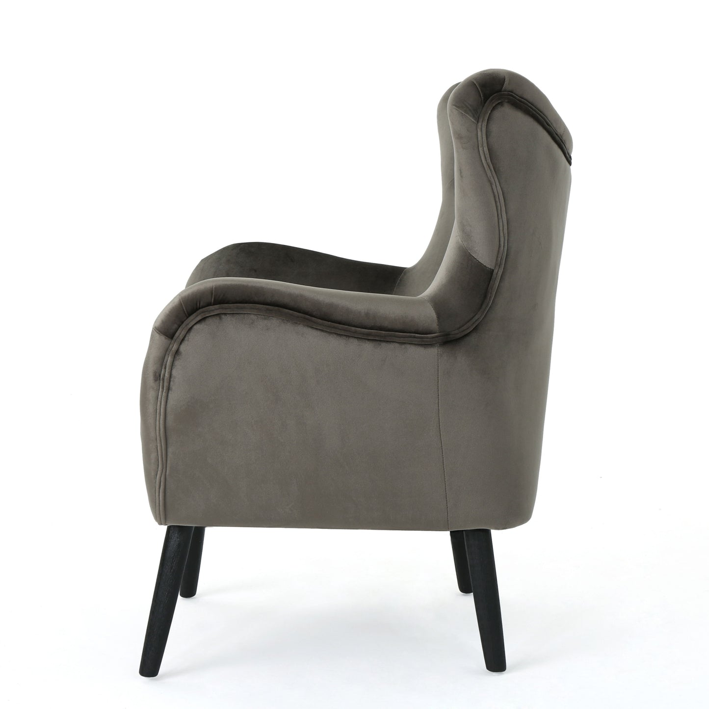 Modern Velvet Arm Chair With Tufted Wingback Design - Gray