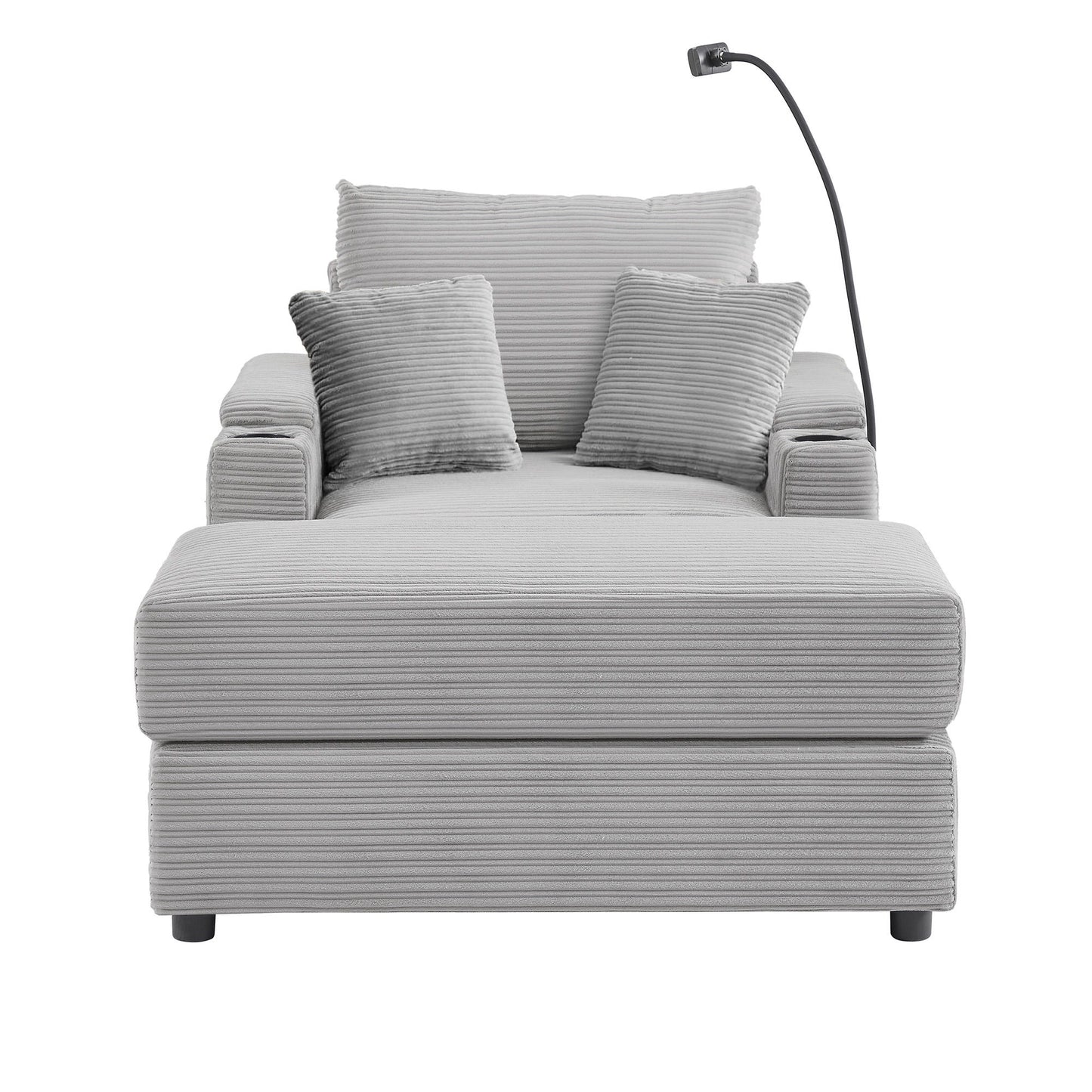 Modern Style Single Sofa Sofa Couch With Storage Space, A Movable Ottoman, Two USB Ports, Two Cup Holders, A Phone Holder For Living Room - Gray