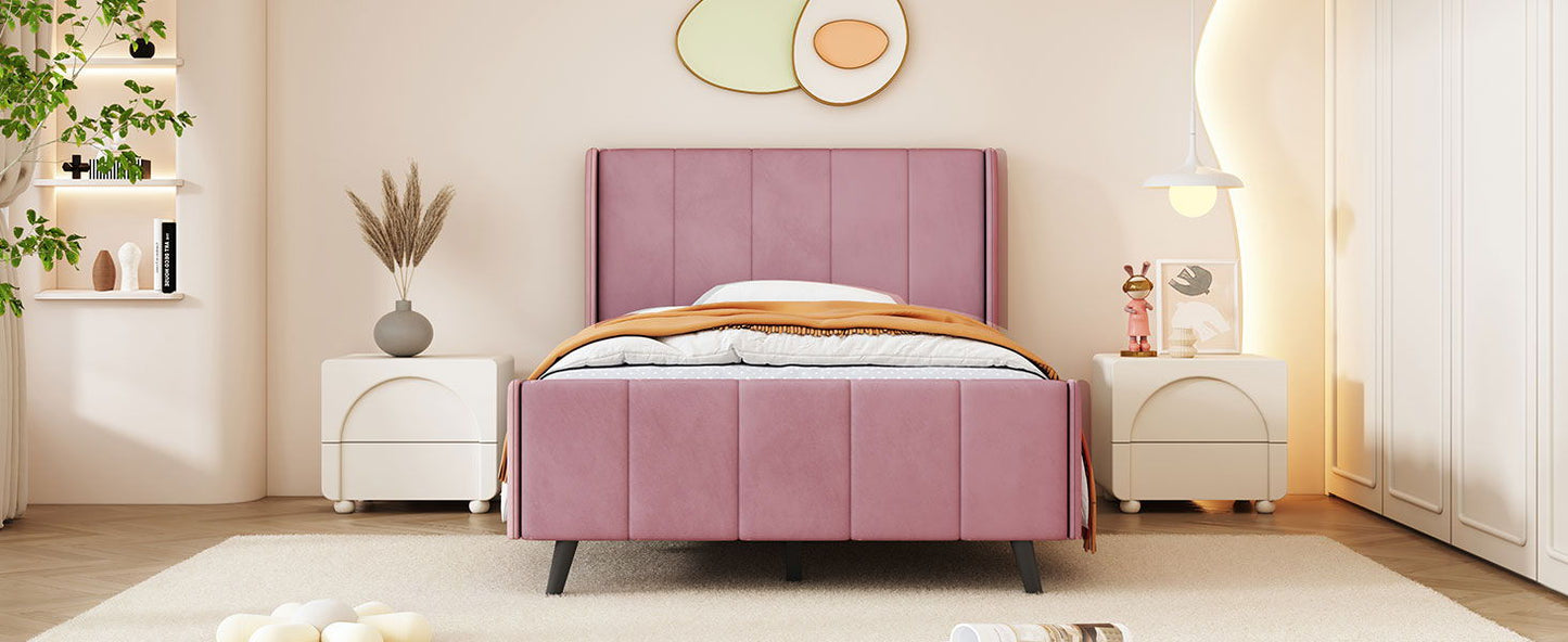 Twin Size Upholstered Platform Bed - Pink