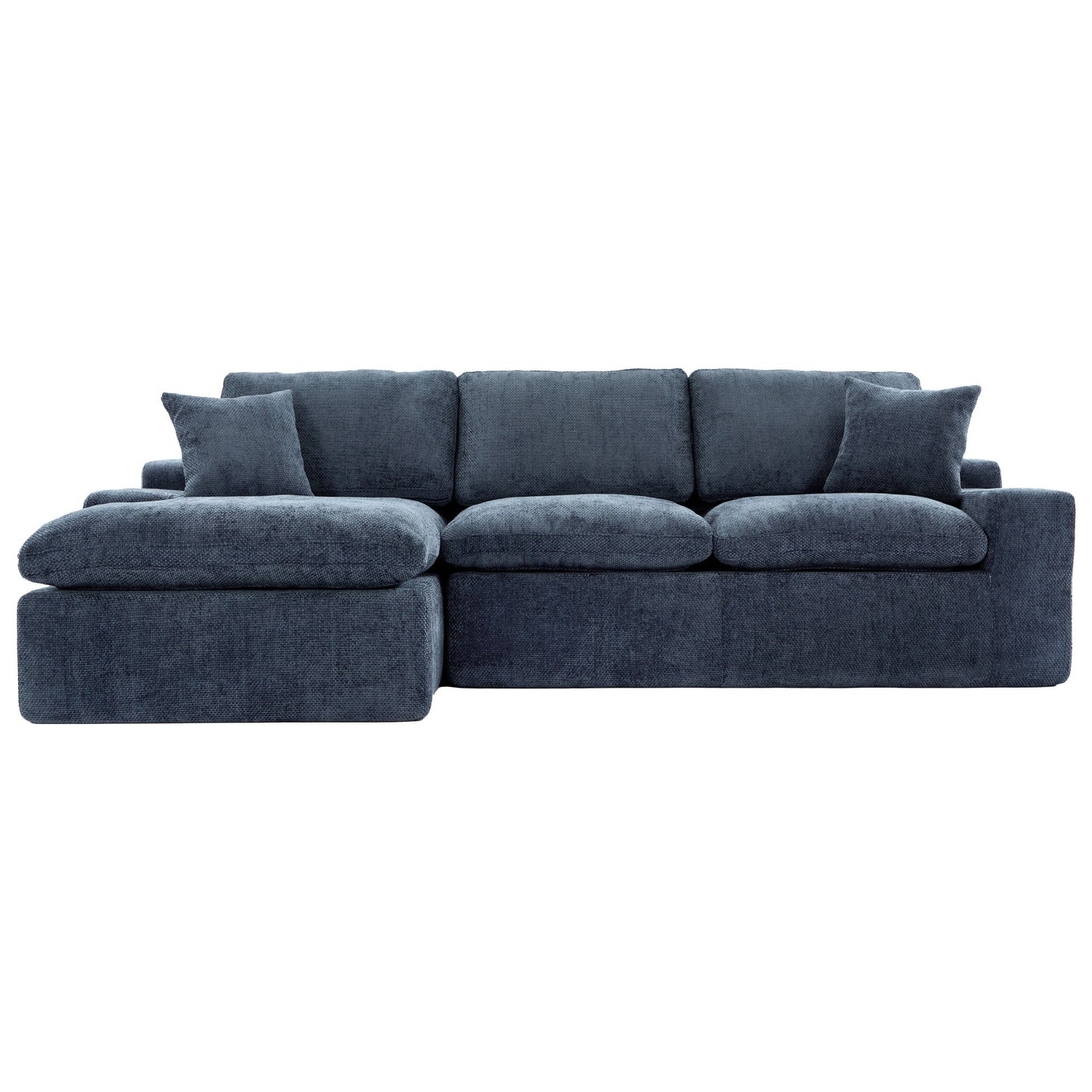 Cloud Sectional Sofa Upholstered Sofa Couch With Double-Layer Cushion And Side Pockets - Blue