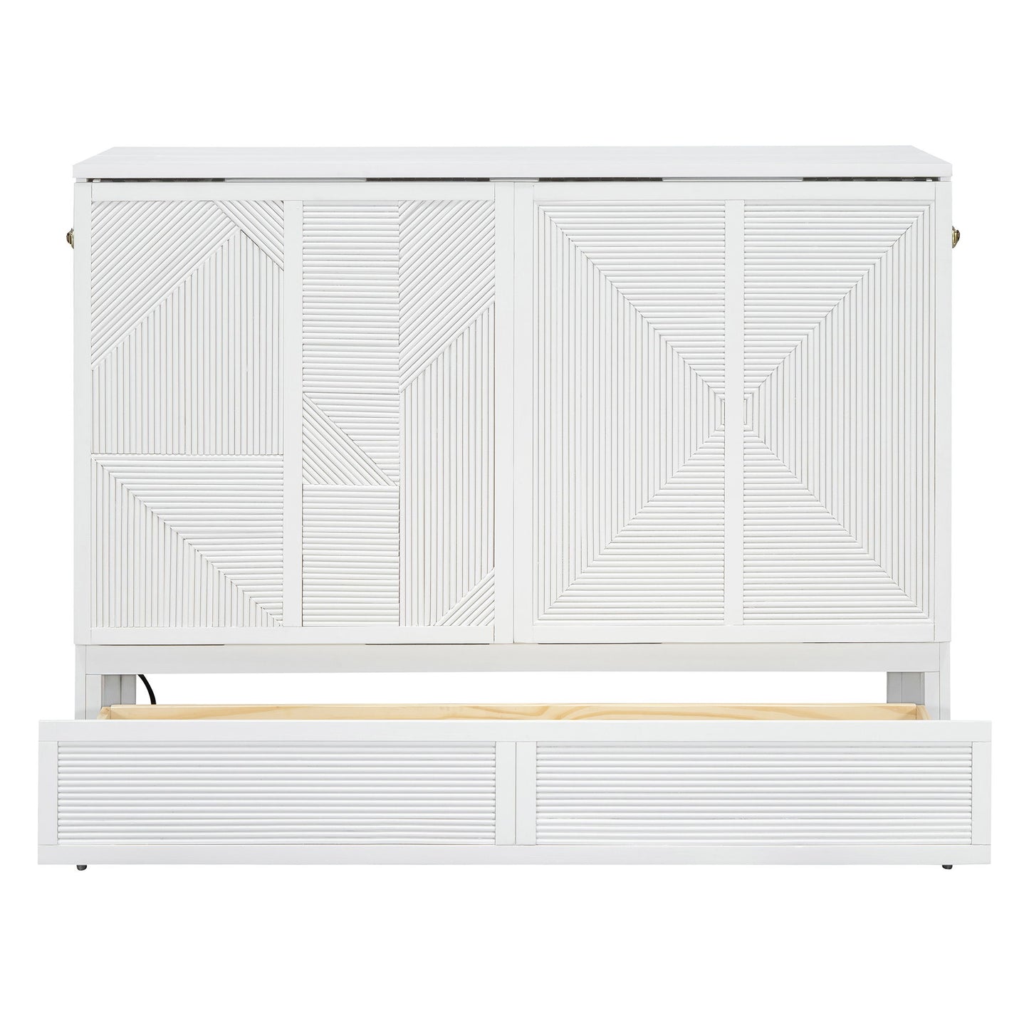 Full Size Murphy Bed With Large Drawer, USB Ports And Outlets - White
