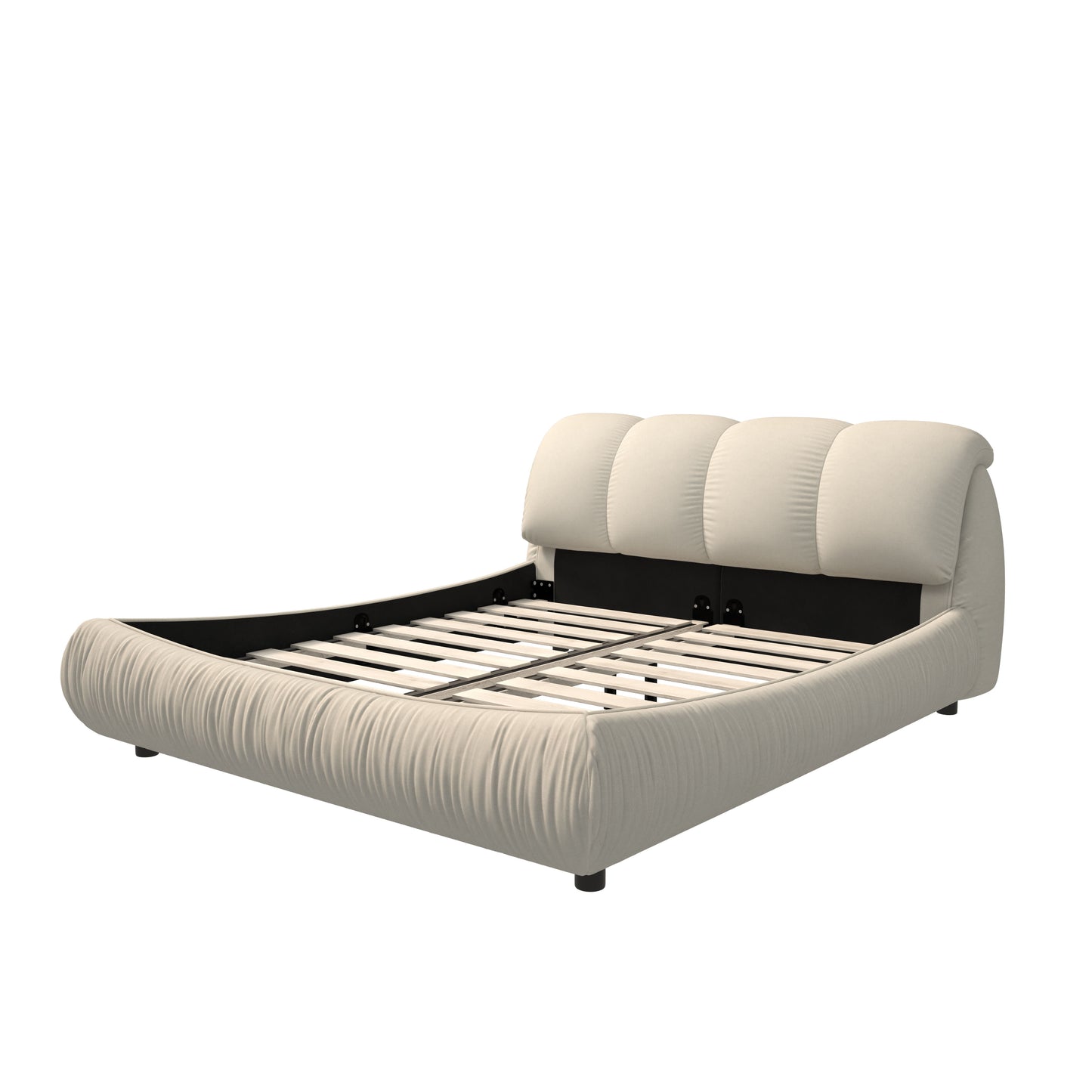 Queen Size Luxury Upholstered Platform Bed With Oversized Padded Backrest And Solid Wood Frame, Suitable For Multiple Heights Of Mattresses - Beige