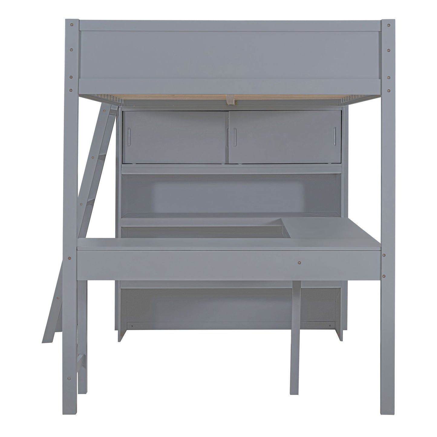 Full Size Modern Loft Bed With Desk And Shelves - Gray