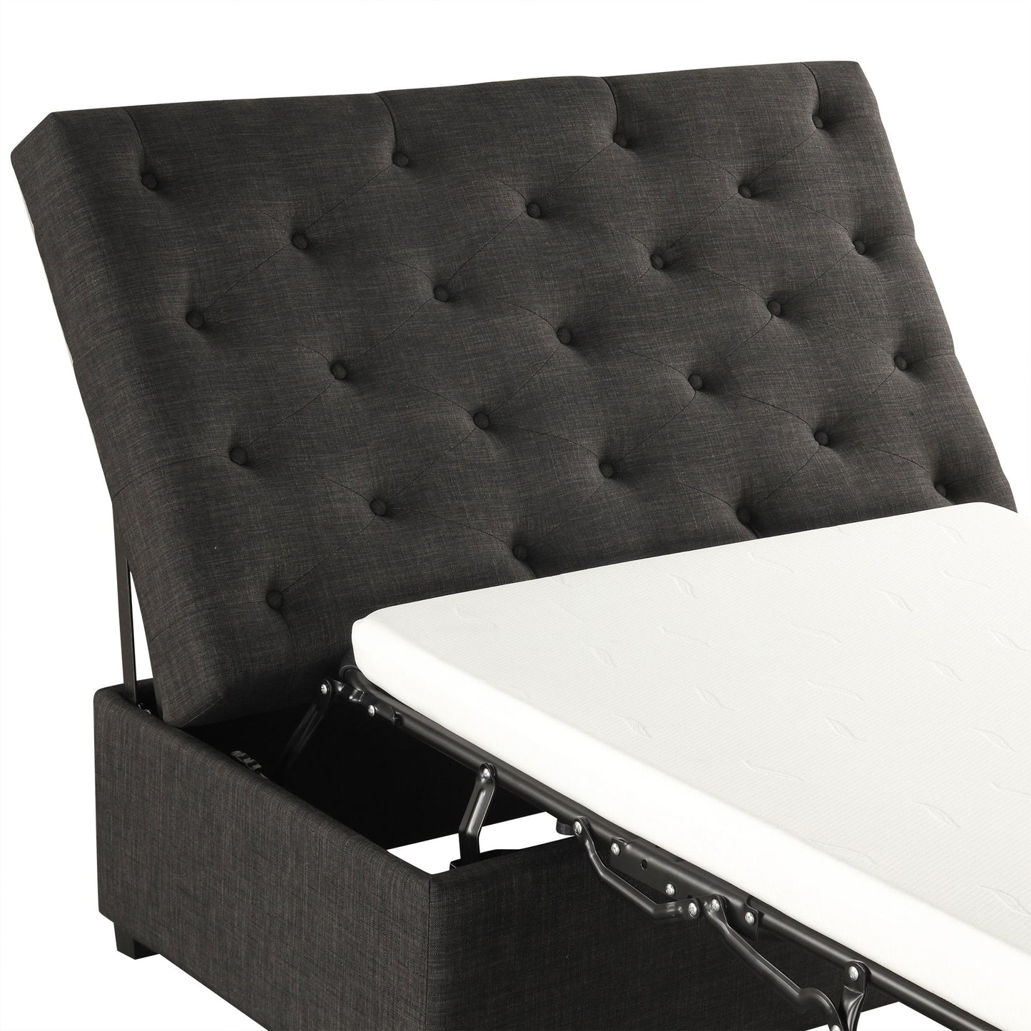 Convertible Ottoman Sleeper With Memory Mattress And Tufted Design, Folding Sofa Bed - Dark Gray Linen