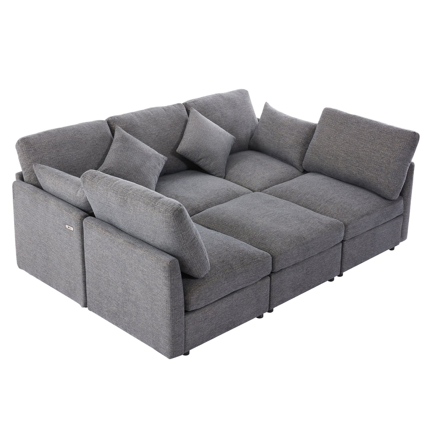 Sectional Sofa Modular Sofa U - Shaped Sofa Couch Sofa Bed L - Shaped Sofa With A Movable Ottoman And Two USB Ports For Living Room - Gray