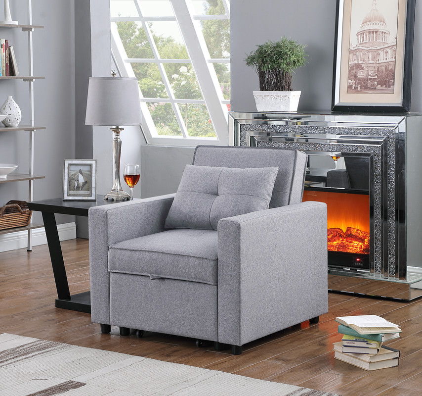 Zoey - Convertible Sleeper Chair With Side Pocket - Light Gray