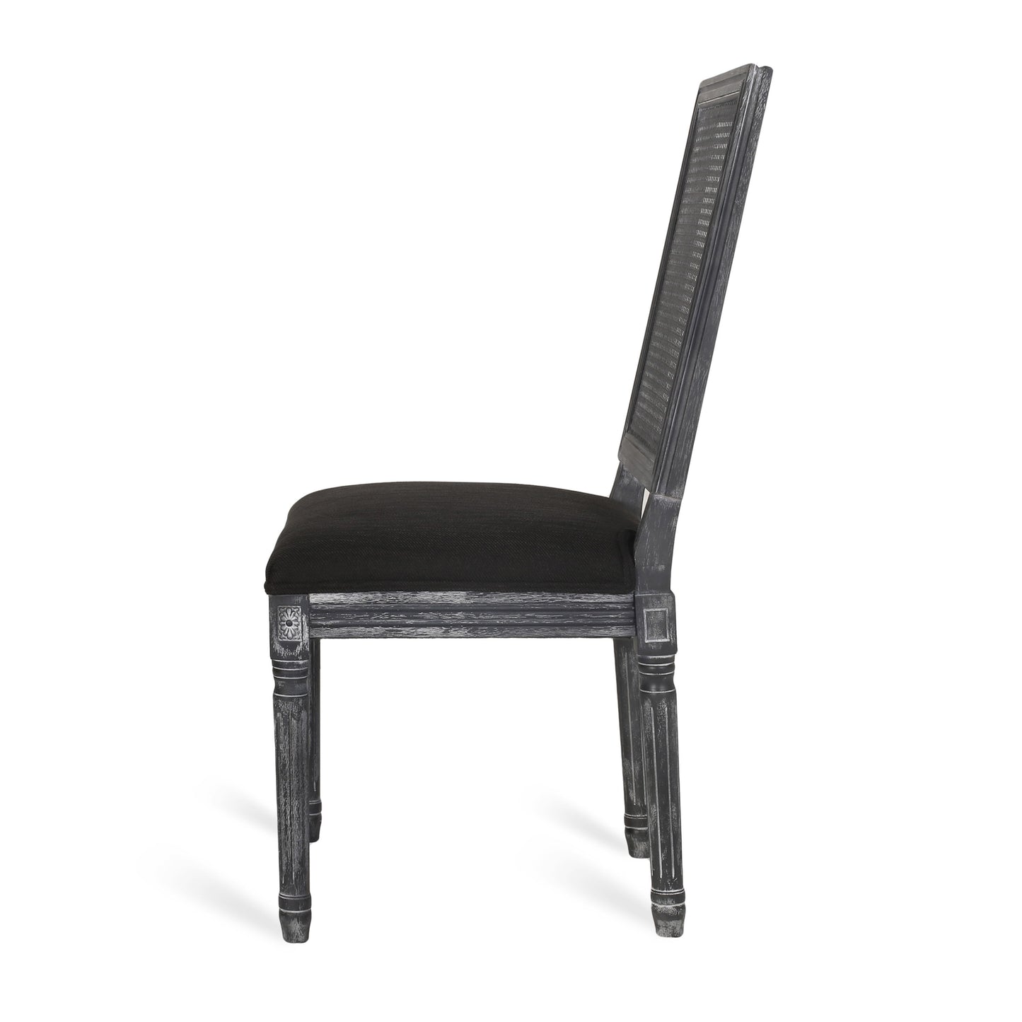 French Country Inspired Dining Chair Set With Cane Backrest - Distressed Light Brown
