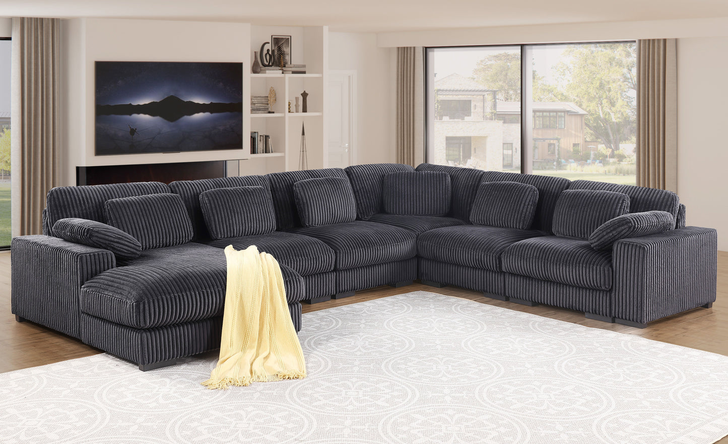 Nadine - Corduroy Modular Corner Sectional Sofa With Left Facing Chaise - Dark Gray