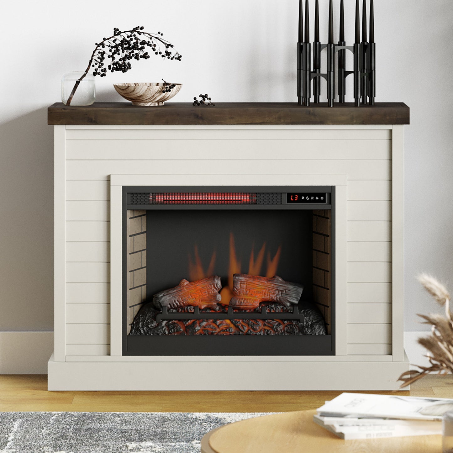 Washington - Fireplace With Mantel - Jasmine Whitewash / Barnwood