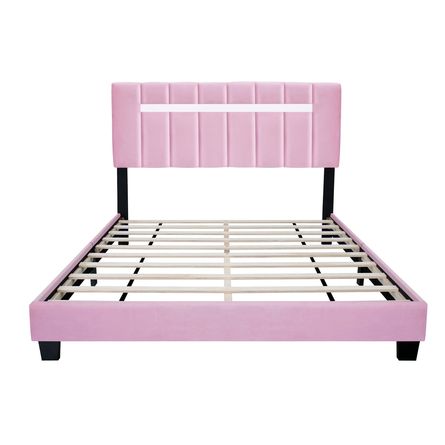 Velvet Upholstered Bed Frame With Adjustable Features, Teenage Girl's Favorite Collection - Pink