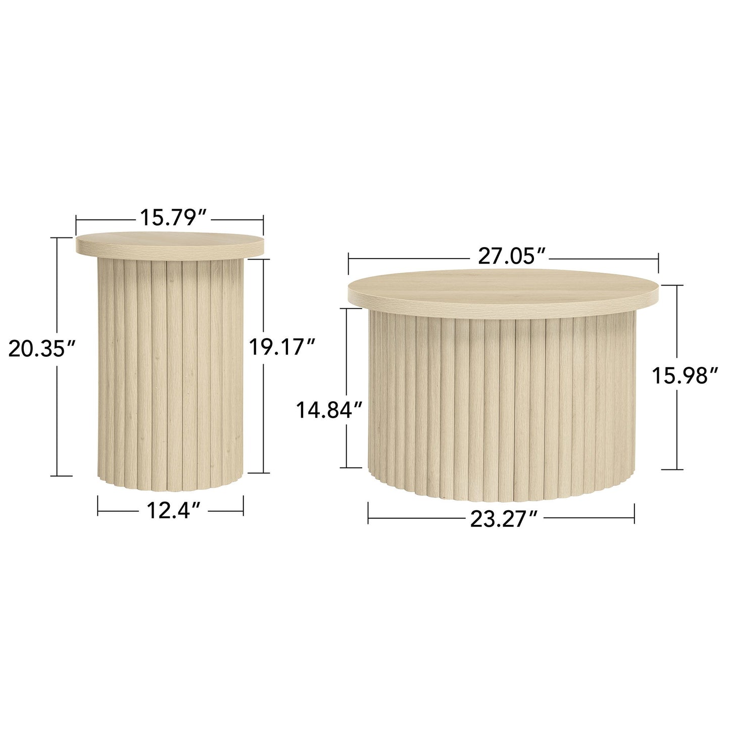 Coffee Table (Set of 2), Round Coffee Table, Modern Side Tables Accent End Table For Living Room, Apartment - Natural