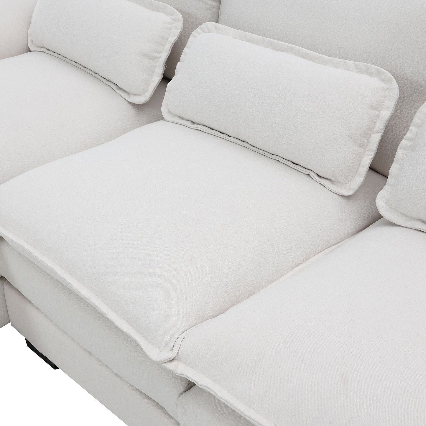 Modern U-Shaped Sectional Sofa With Waist Pillows, 6 Seat Upholstered Symmetrical Sofa Furniture, Sleeper Sofa Couch With Chaise Lounge - White