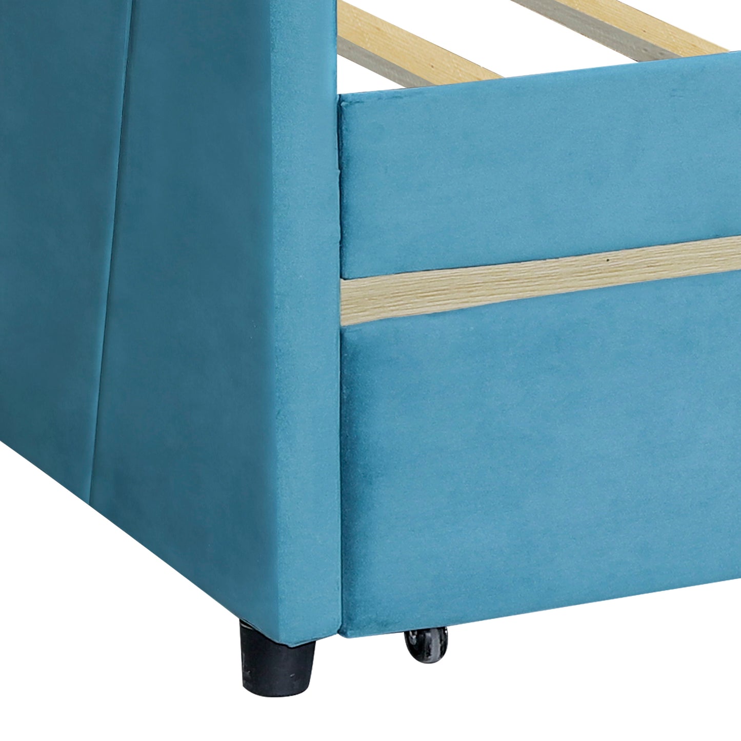 Twin Size Upholstered Daybed With Two Drawers And Slat - Blue
