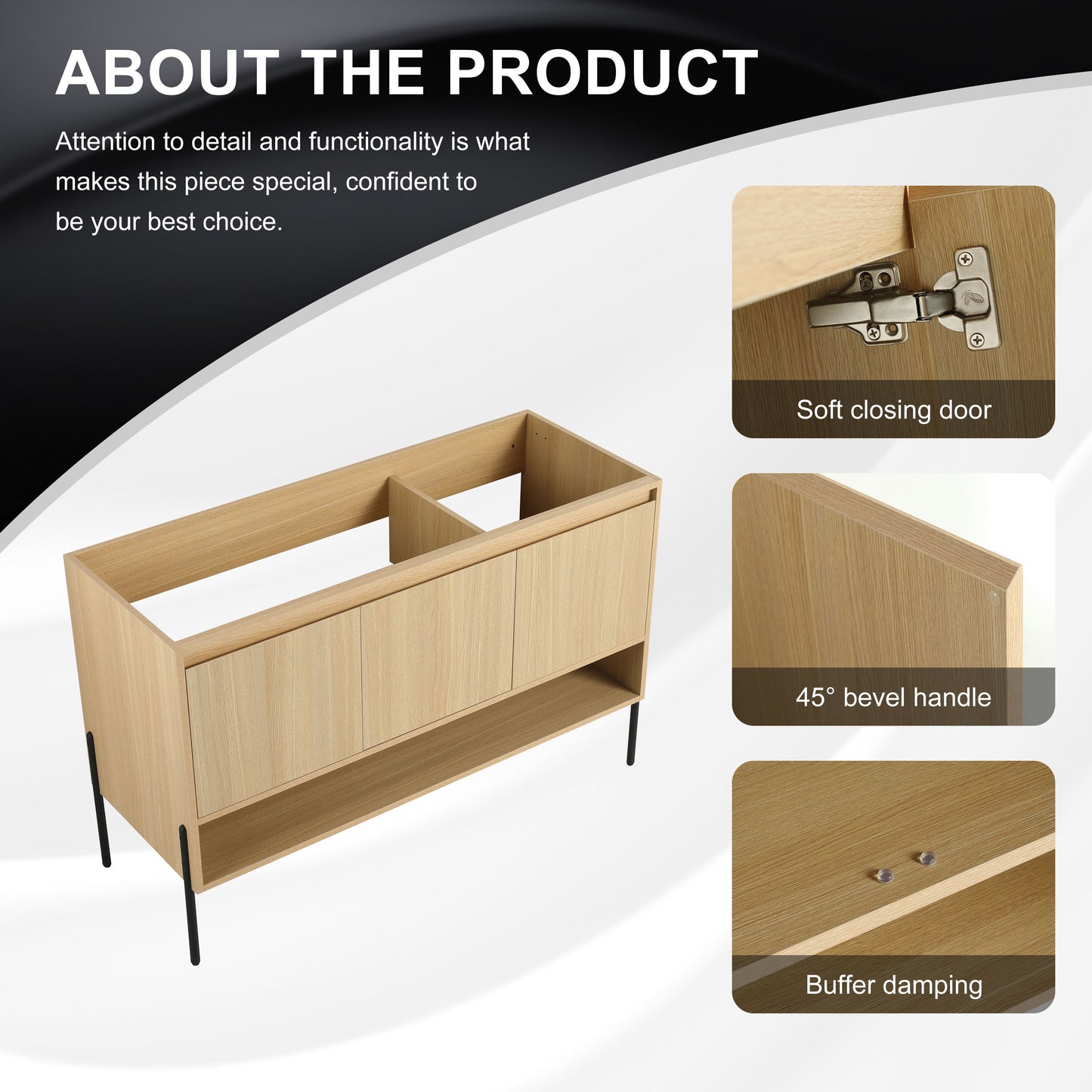 Minimalist 48" Freestanding Bathroom Vanity With 3 Soft Close Cabinet Doors - Oak