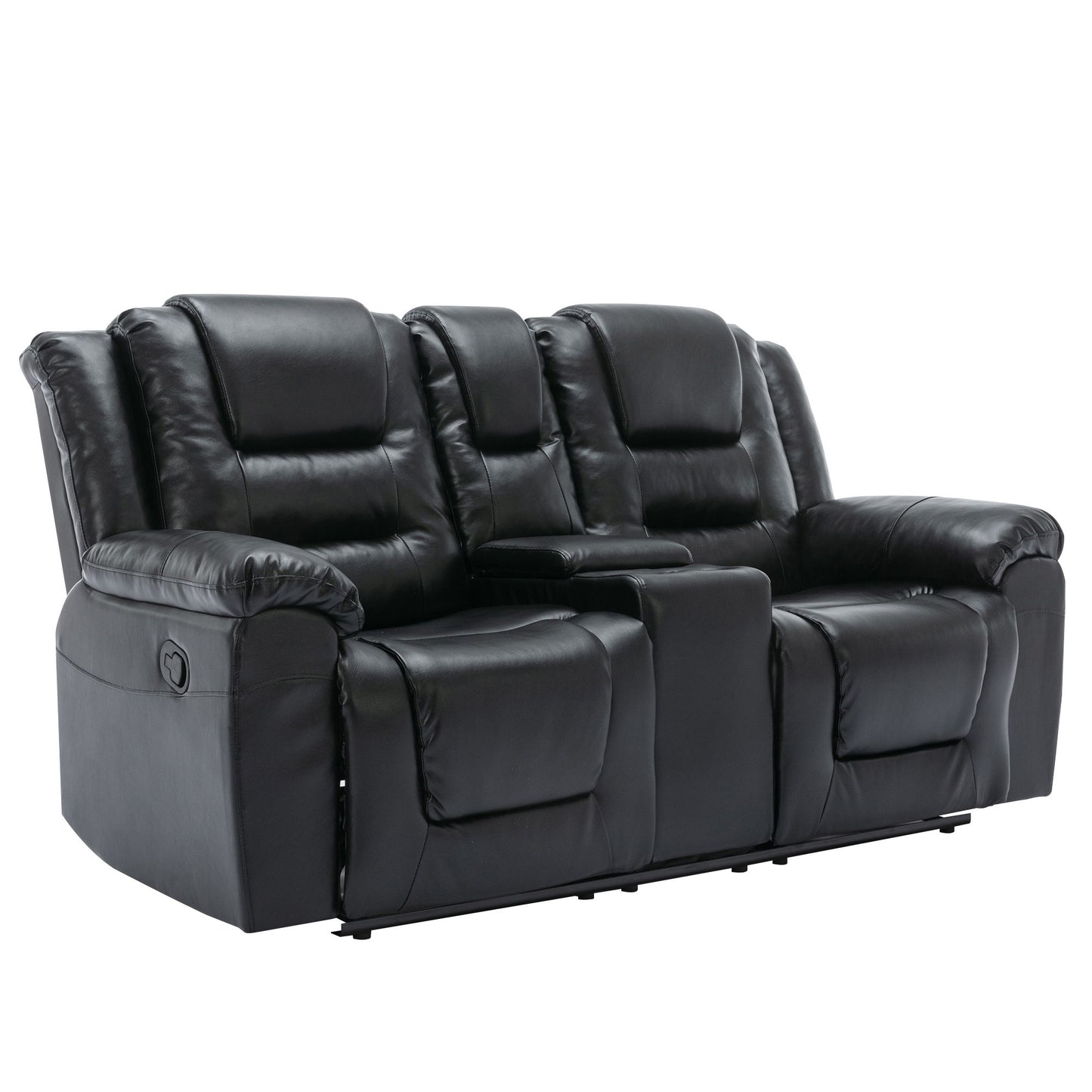 2 Seater Home Theater Recliner Manual Recliner Chair With A Storage Box And Two Cup Holders For Living Room - Black