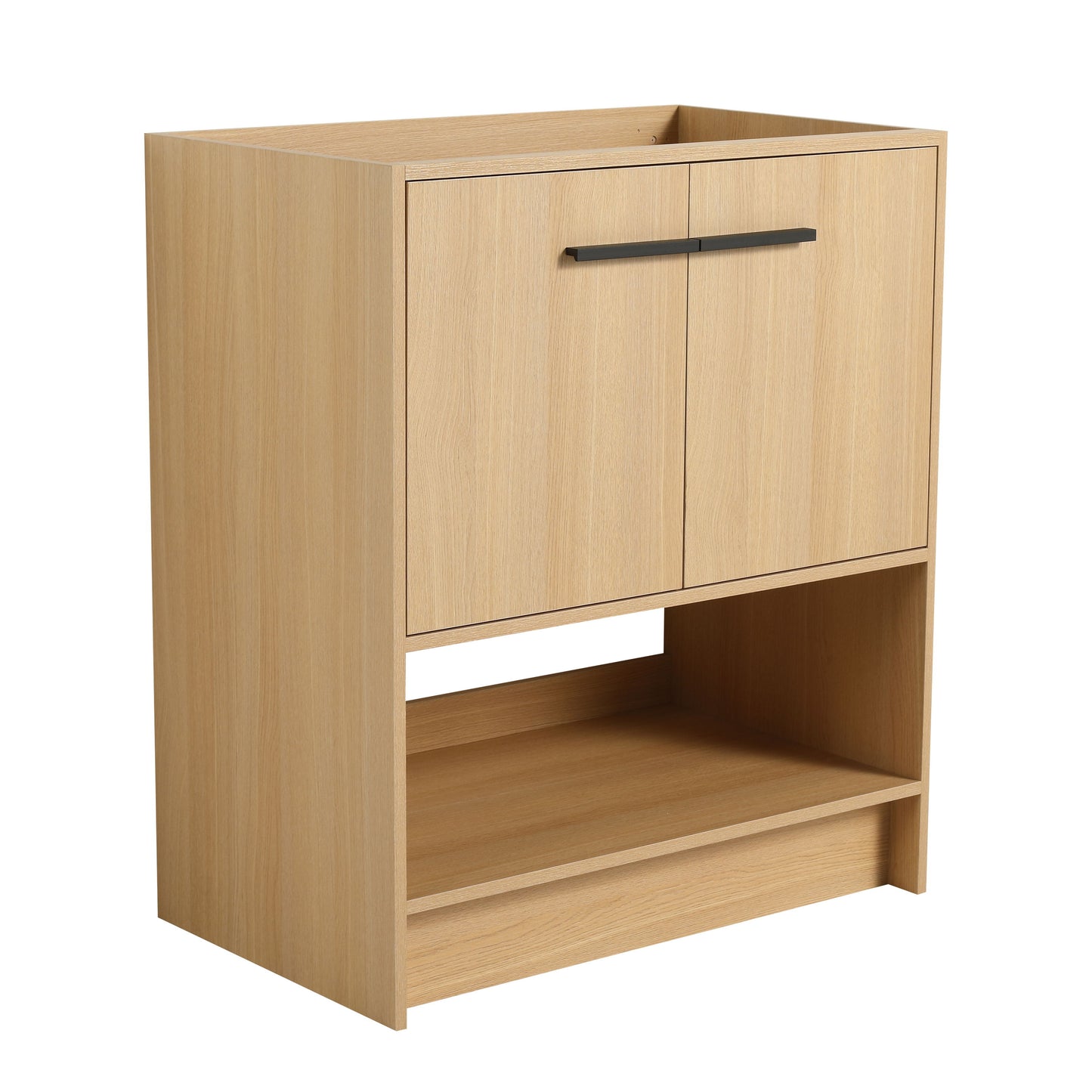 Modern Freestanding 30" Bathroom Vanity With Open Storage Compartment, Construction, Excluding Sink - Oak