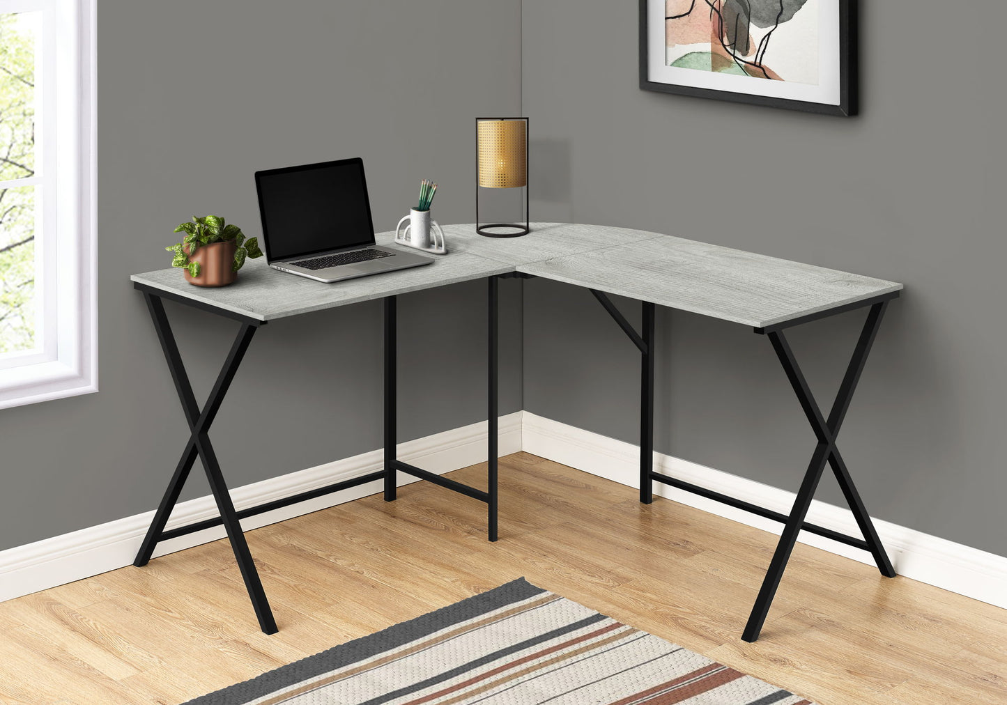 Computer Desk, Home Office, Corner, L Shape, Laptop, Contemporary / Modern - Gray