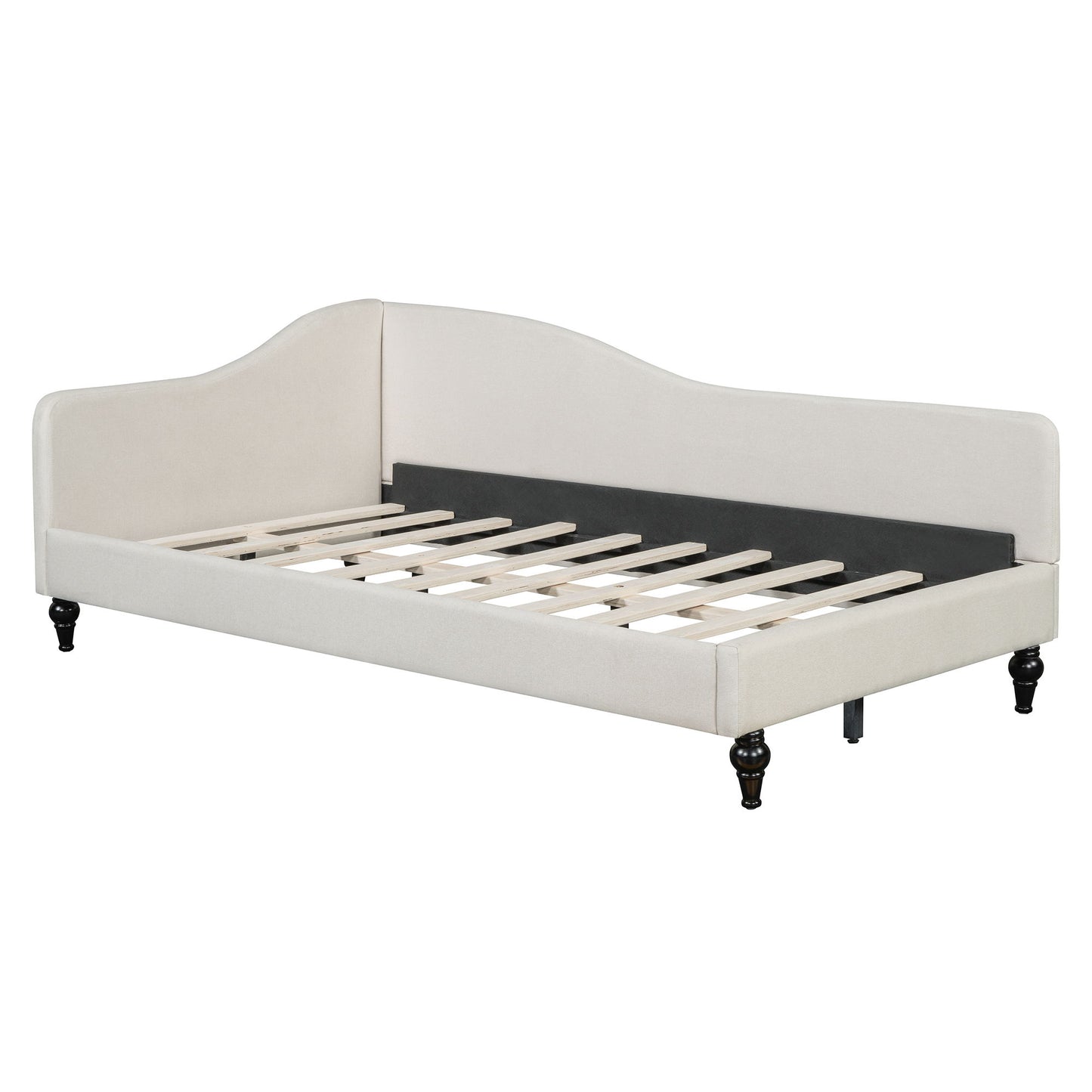 Twin Size Modern L Shaped Linen Daybed With Legs - Beige