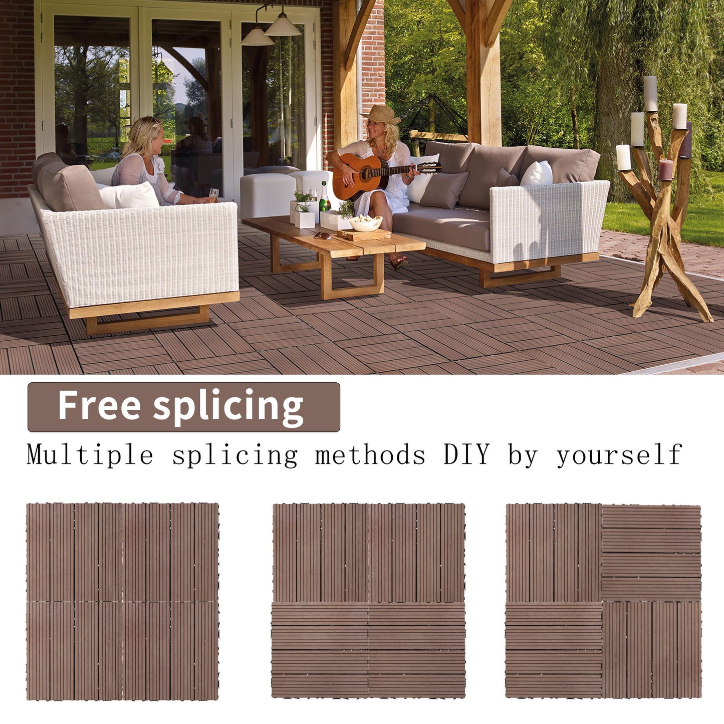 Wood Plastic Composite Deck Tiles (Set of 20), Sustainable Composite Decking Resist Rust, Water, Weather, Easy To Diy & Maintain, Ideal For Patios, Balconies, Rooftops - Coffee