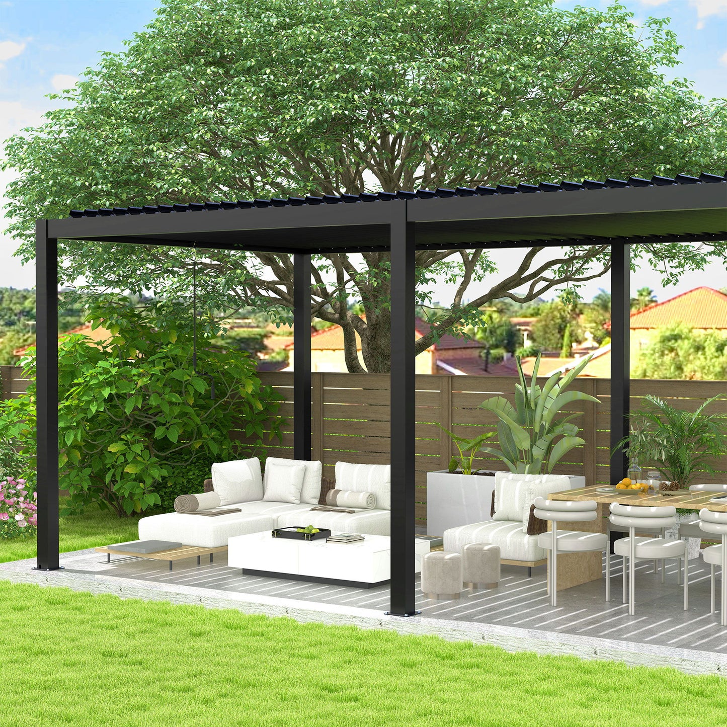 10 x 19 Ft Louver Pergola Frame & Steel Louvers - Black