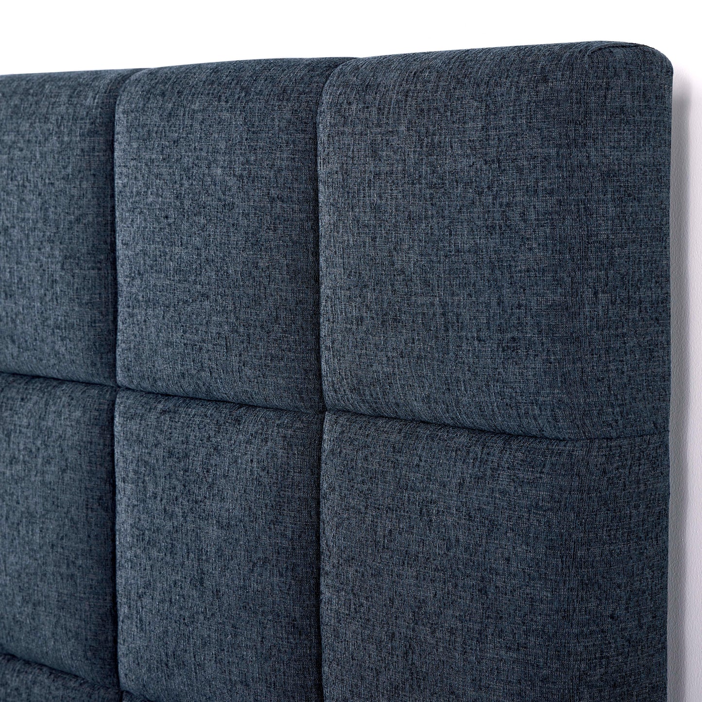 Queen Size Squares Upholstered Platform Bed - Navy Blue Denim