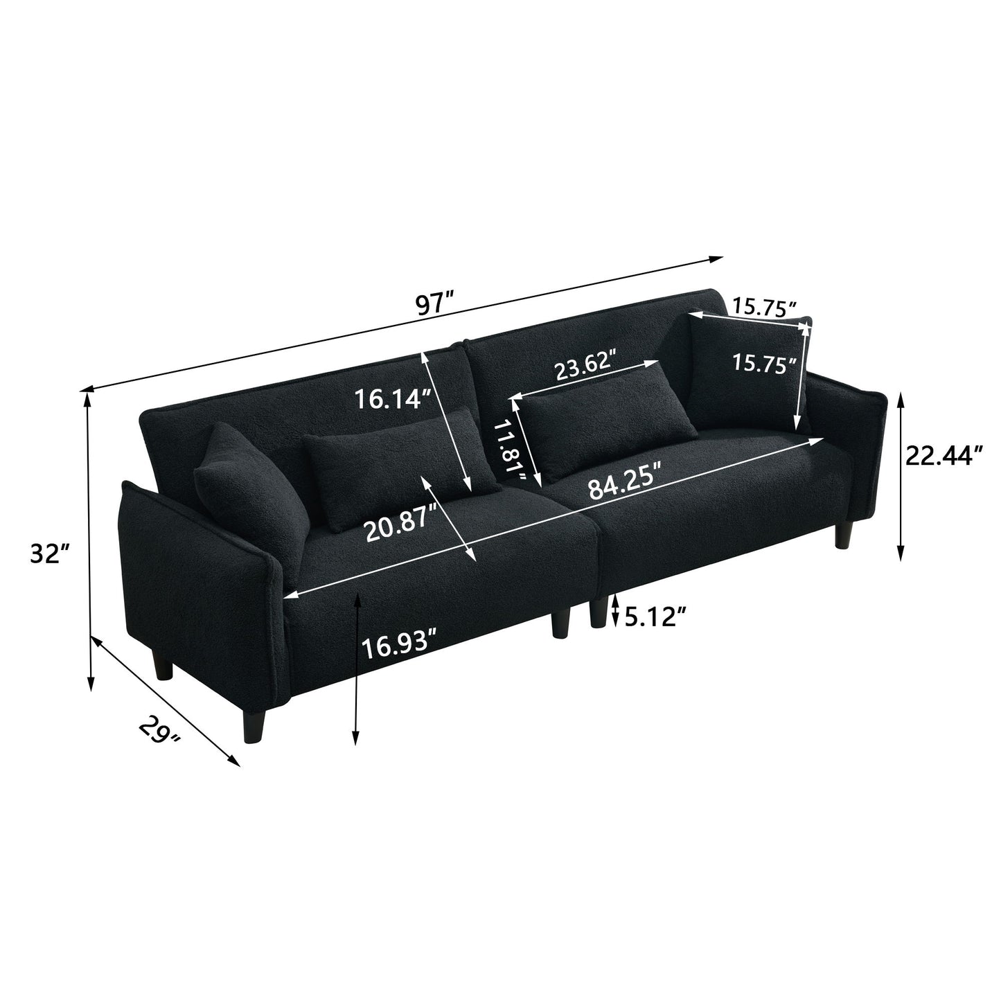 Modern Teddy Velvet Sofa, Comfort And Style For Living Spaces - Black