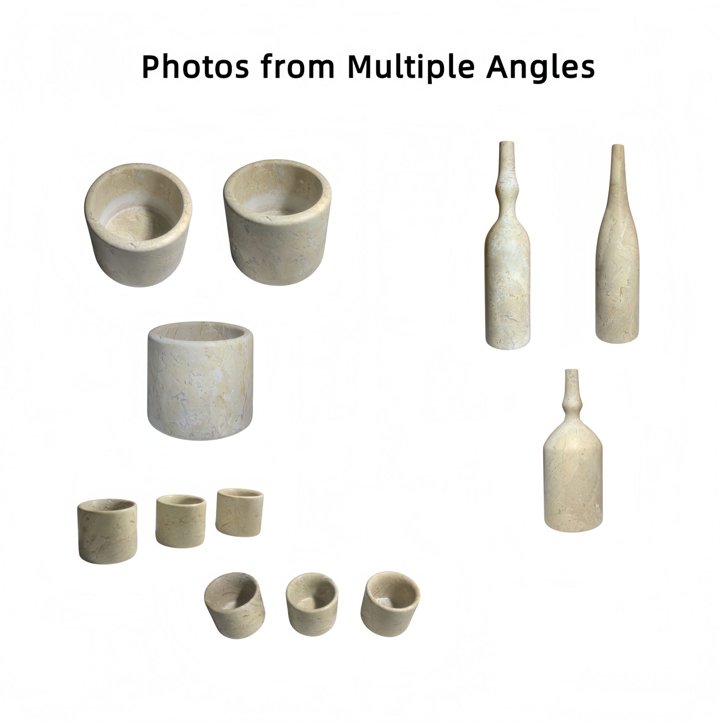 Luxury Natural Marble Living Room Accessories Set, Genuine Marble, 7 Pieces - Glod Yellow Beige
