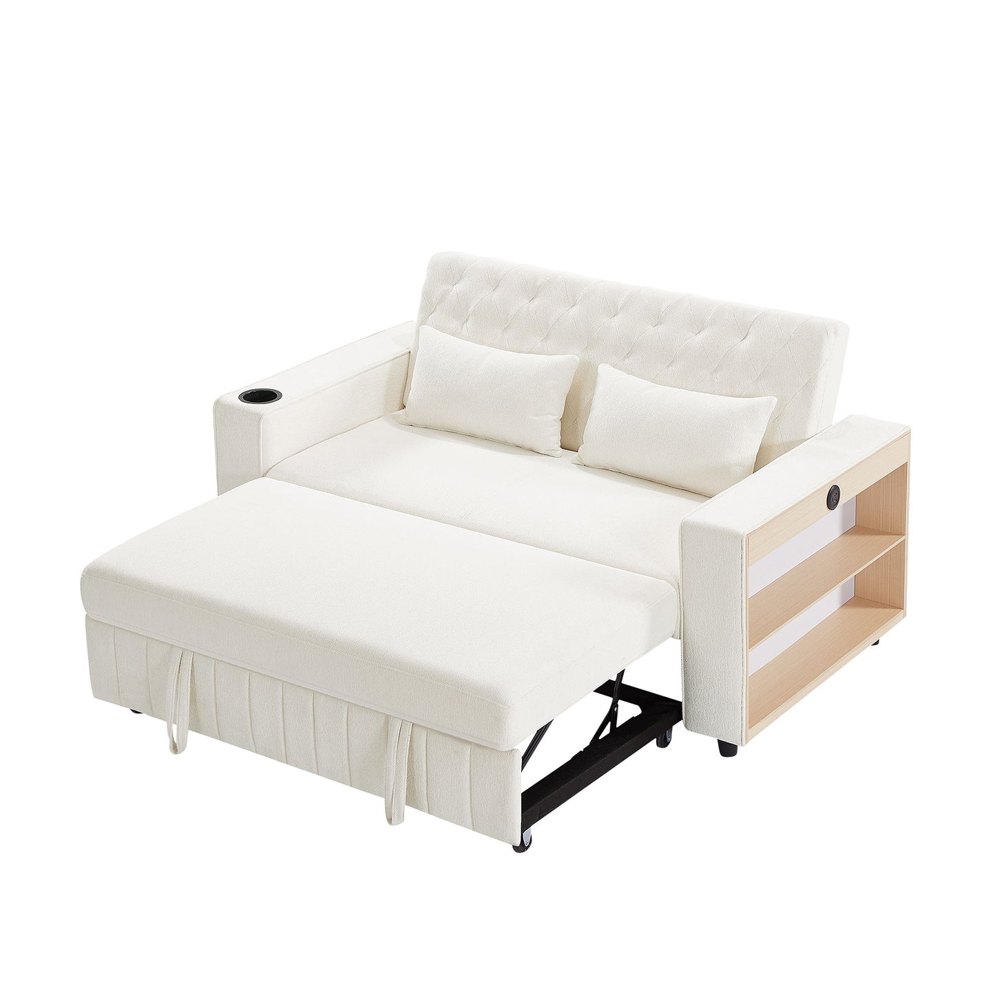 Pull Out Sofa Bed Convertible Couch Loveseat Sofa Modern Sleeper Sofa With Adjustable Backrest For Living Room - Beige