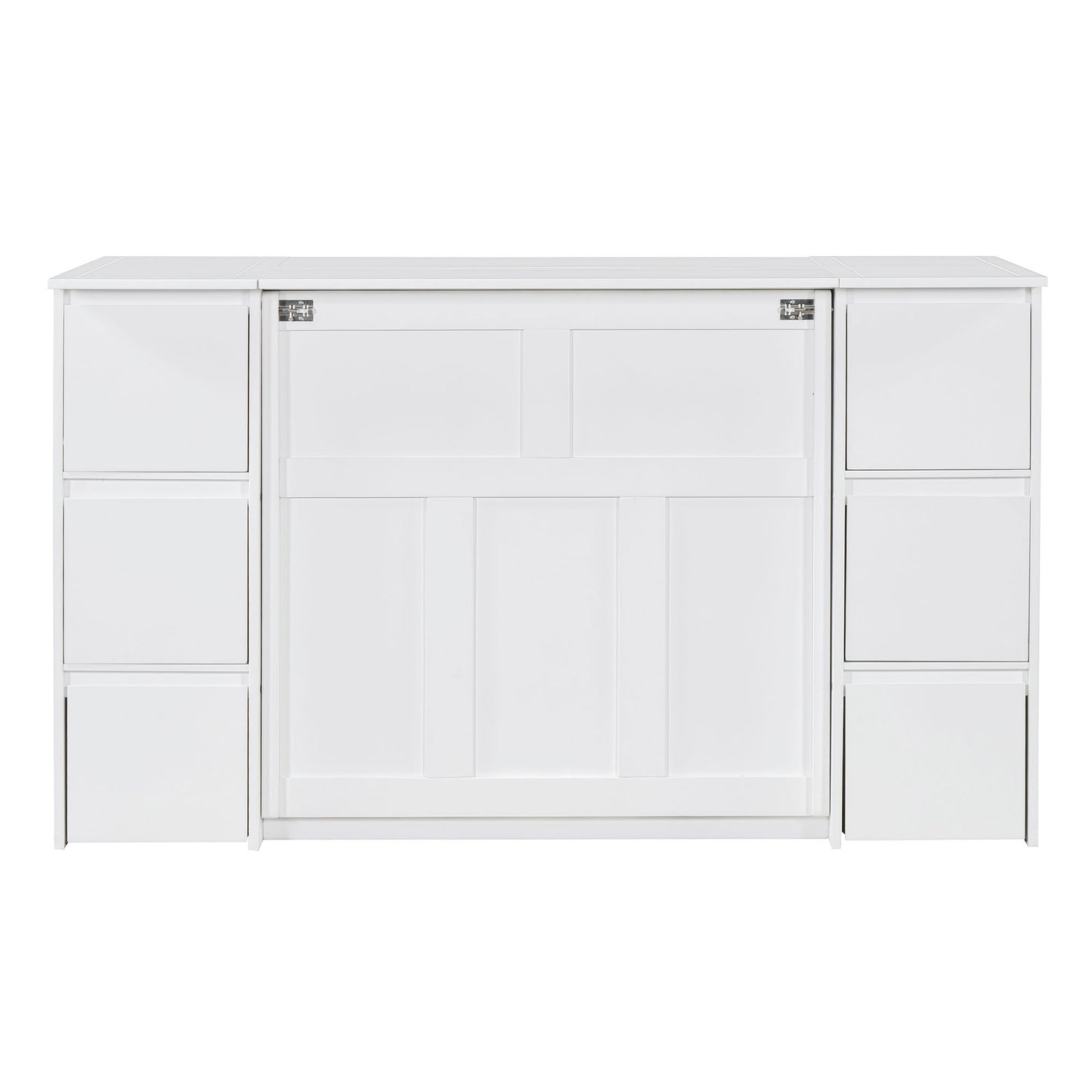 Twin Size Murphy Bed With Drawers, Cabinets, And USB Ports - White