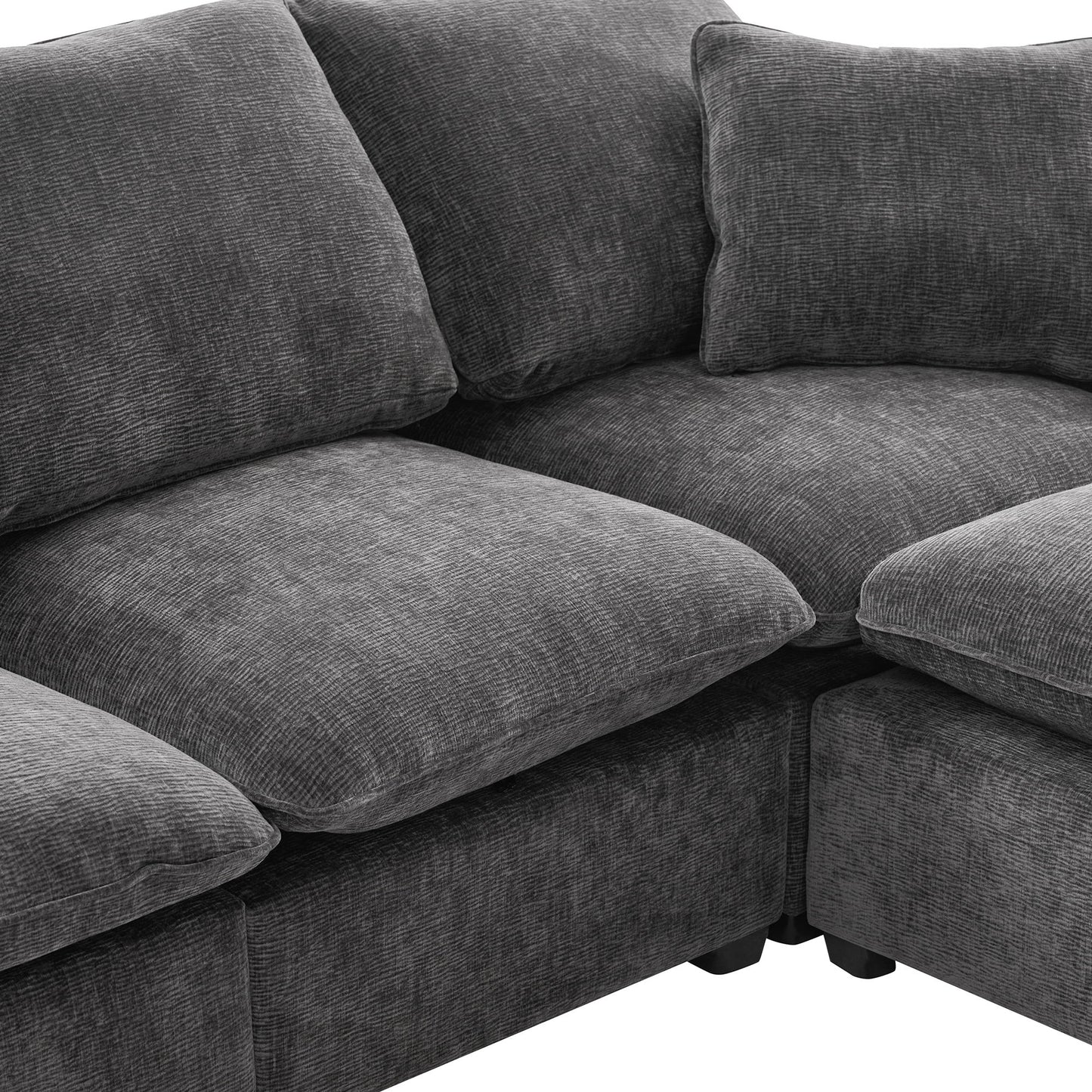 Modern U-Shape Modular Sofa, 7 Seat Chenille Sectional Couch Set With 2 Pillows Included, Freely Combinable Indoor Funiture - Black / Gray