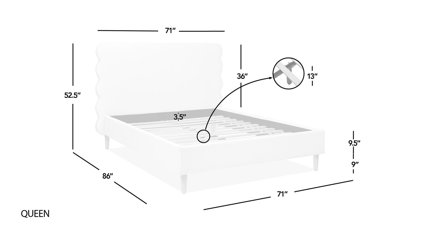 Stockholm - Queen Modern Wavy Headboard Platform Bed - Antique White
