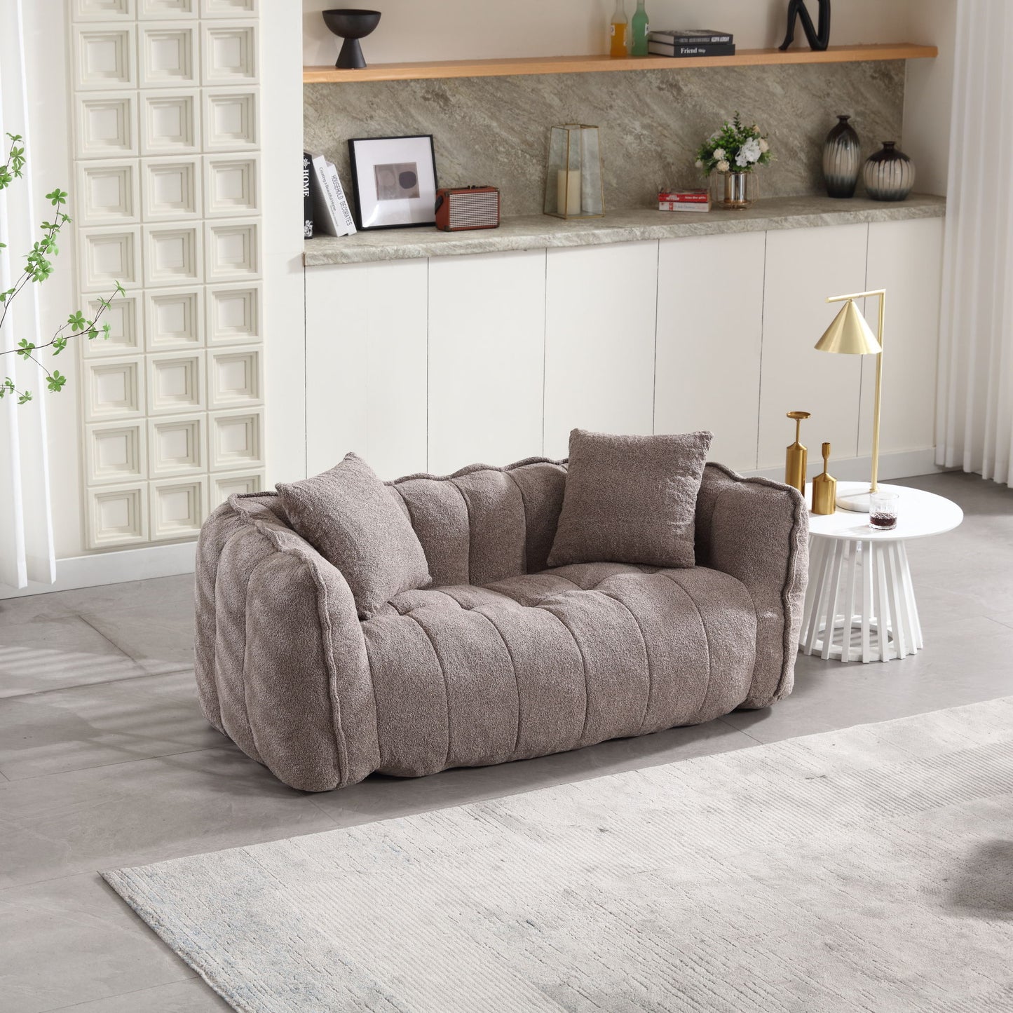 Soft Beanbag Chair With High Resilience Foam Core For Two People - Brown