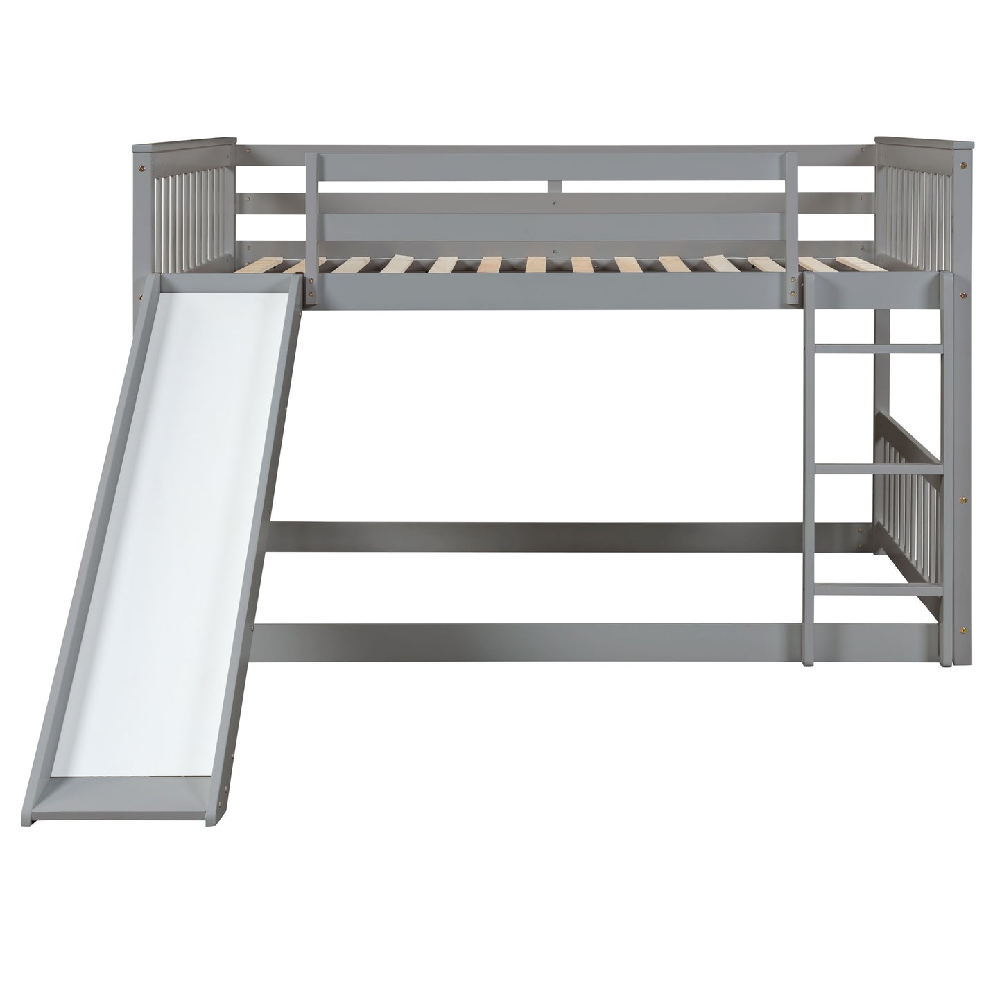 Full Over Full Bunk Bed With Slide And Ladder - Gray