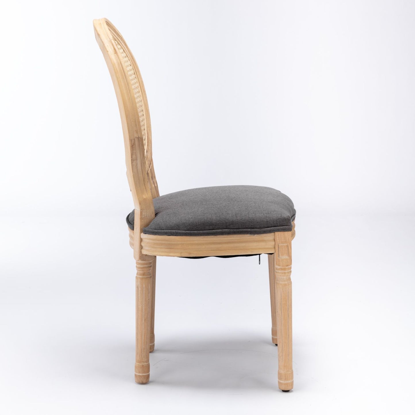 French Style Solid Wood Frame Antique Painting Linen Fabric Rattan Back Dining Chair (Set of 2) - Gray